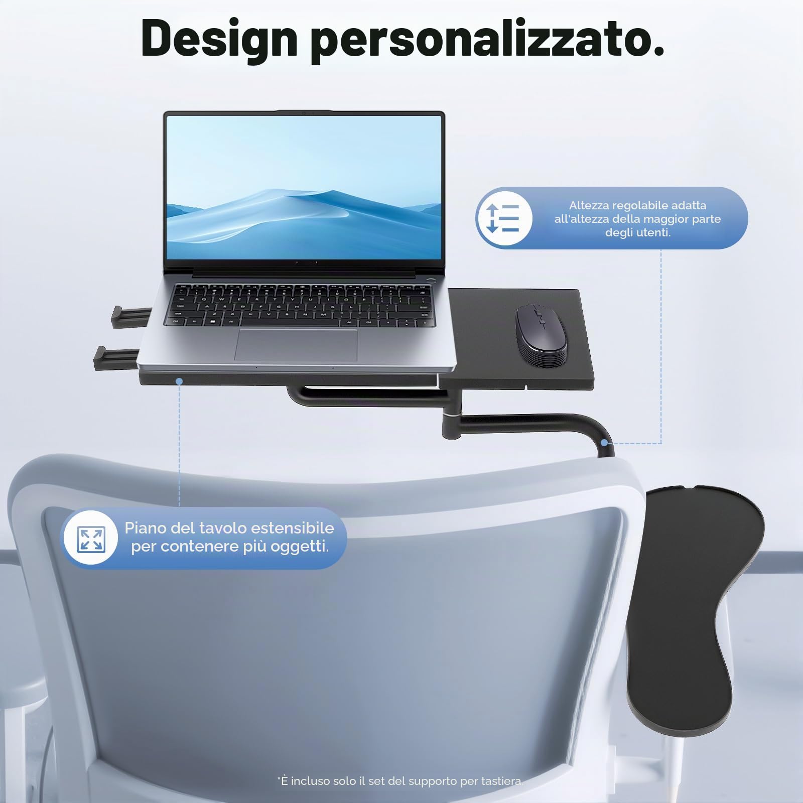 Supporto Per Tastiera Sedia, Regolabile, Poggiapolsi In Acciaio Inossidabile, Vassoio Per Tastiera, Bracciolo, Supporto Per Mouse Del Computer Portatile, Computer Desktop, Tablet Casa Ecc