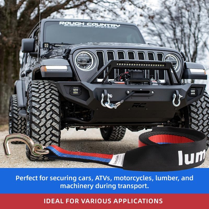 2" x 12‘ Winch Straps with 5/16 J-Hooks – 4 Pack，Heavy Duty Tie Down Straps for Trailers, Trucks, ATVs, Cargo Securing
