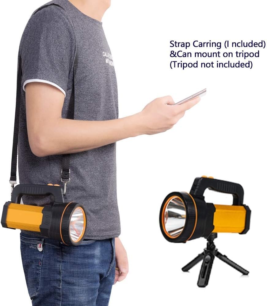 Lampe Torche Led Ultra Puissante Rechargeable USB C,10000mah Lampe de Poche Etanche Haute Puissance,Avec Lanterne Latérale&Poignée&Bandoulière,Longue Durée pour Maison/Camping/Urgence/Chasse/Randonnée