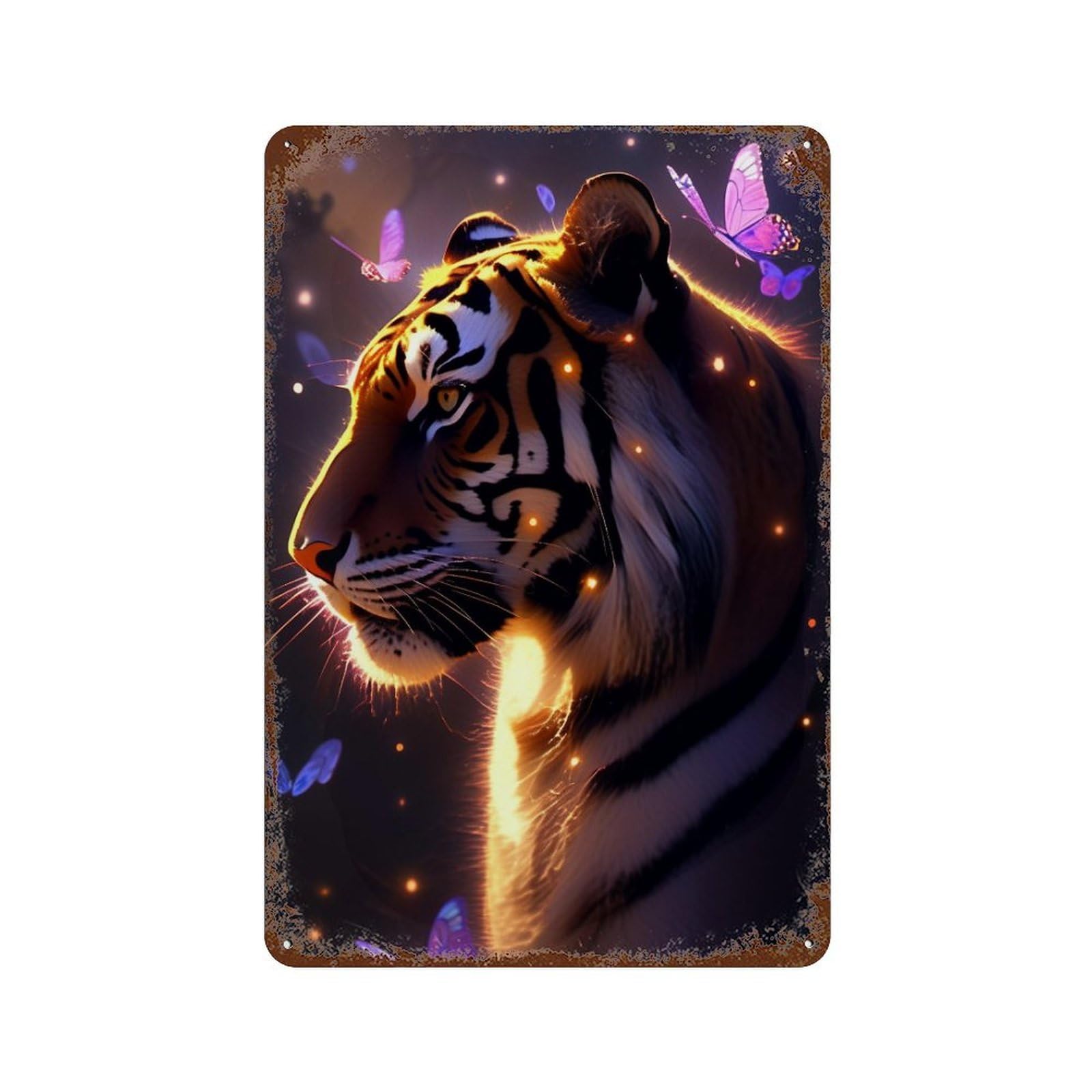 Garage Style Enchanted Tiger Portrait Aged Metal Wall Plaque 11.8"x7.9", Vintage Wall Decor for Bar And Workshop
