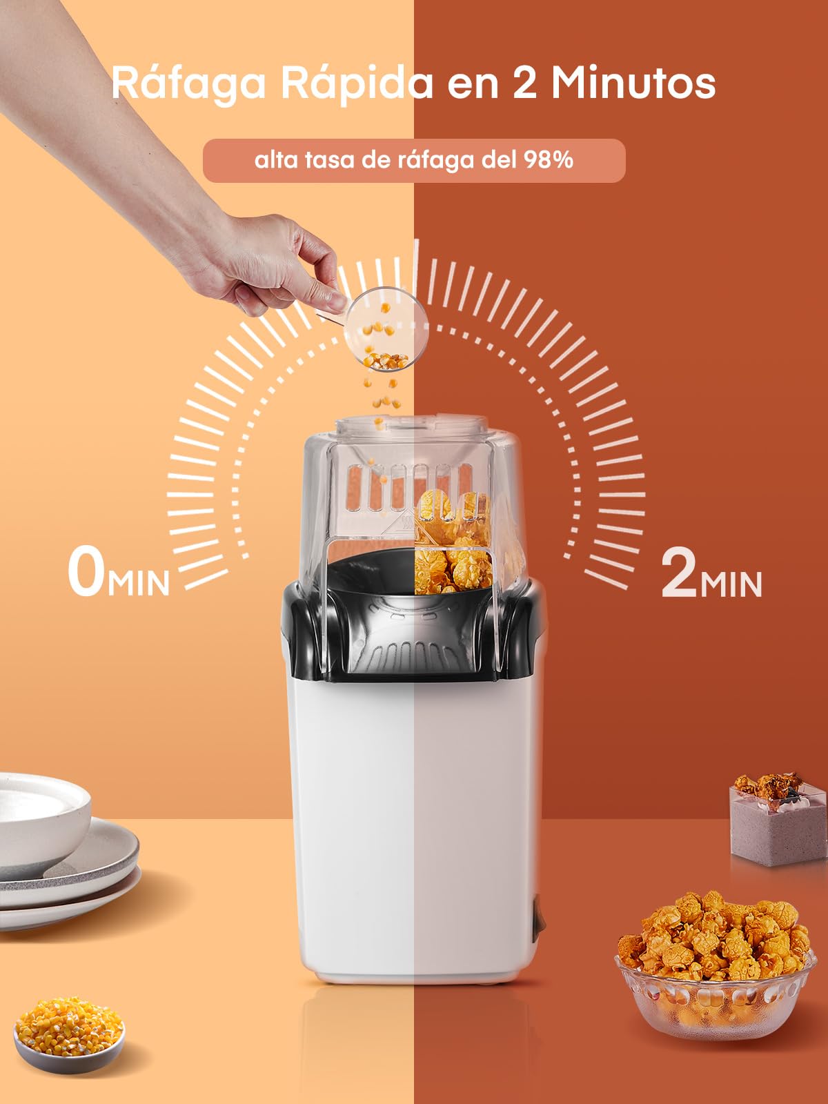 HOUSNAT Palomitero, 1200W Máquina Eléctrica de Palomitas con Aire Caliente, Palomitas de Maíz listas en 2 Minutos, para Fiesta, Noche de Película, Partido de Fútbol, Blanco