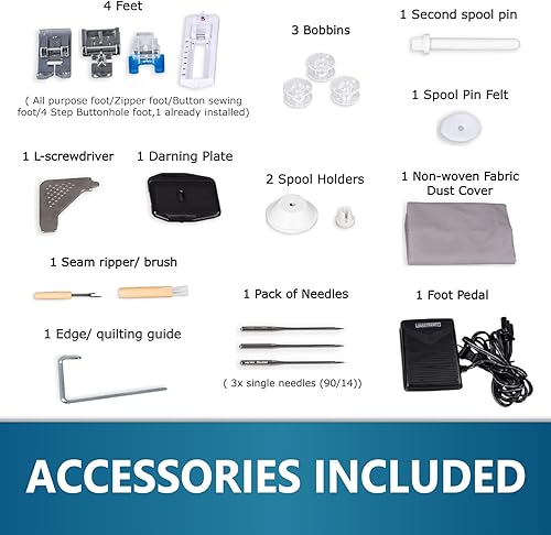 Miniatura 4 de MILLEPUNTI MKR45 - Máquina de coser para principiantes, acolchado y ligero con 25 puntadas, 4 pies incluidos y kit de accesorios, enhebrador