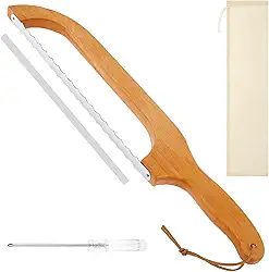 Faca de arco de pão serrilhada Cortador de pão de aço inoxidável de 39,9 cm com cabo de madeira e saco de armazenamento, fatiador de pães estáveis para baguetes de pão de fermento (estilo-2)