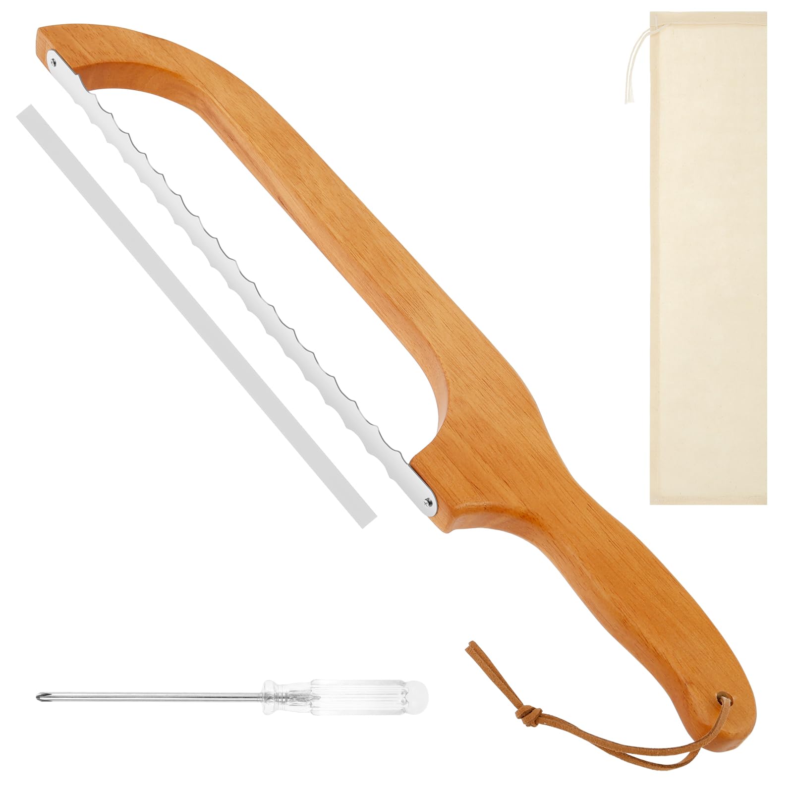 HJJWNDDNG Sourdough Bread Knife for Homemade Bread 10.6 inch Bilateral Serrated Wooden Breads Bow Knife Efficient Breads Cutter Slicer for Even Slicing