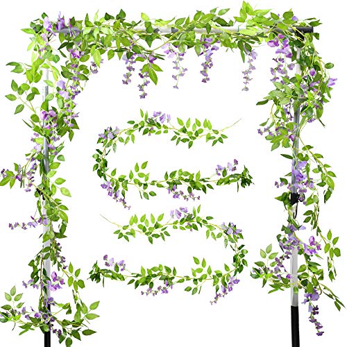 XHXSTORE 2pcs Guirnalda de Flores Artificiales Wisteria Colgantes 2m Enredadera Artificial Glicinia Purpura Falsa Vine para Arco Boda Maceta Interior Exterior Decoracion Valla Fiesta Patio Cocina