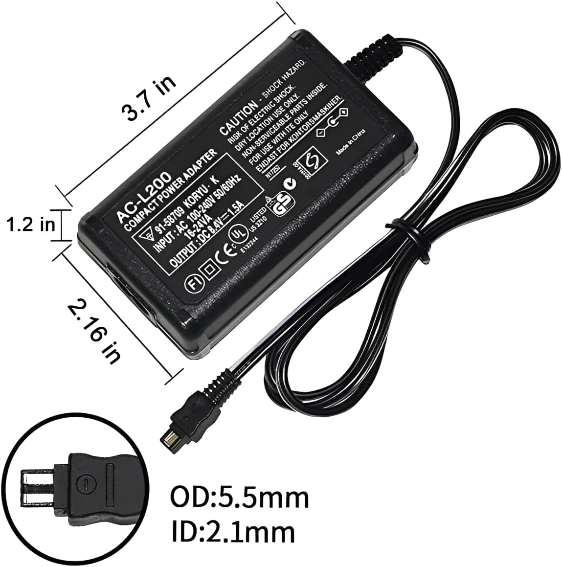 AC-L200 Power Supply Charger Adapter for Sony Handycam Camera Camcorder | 8.4V 1.5A, for DCR-SX60 SX65 SX83 SX85 SR45 SR46 SR47 SR68 HC90 PC1000 DVD805E DCR-HR DCR-HC DCR-PC DCR-DVD DCR-IP series