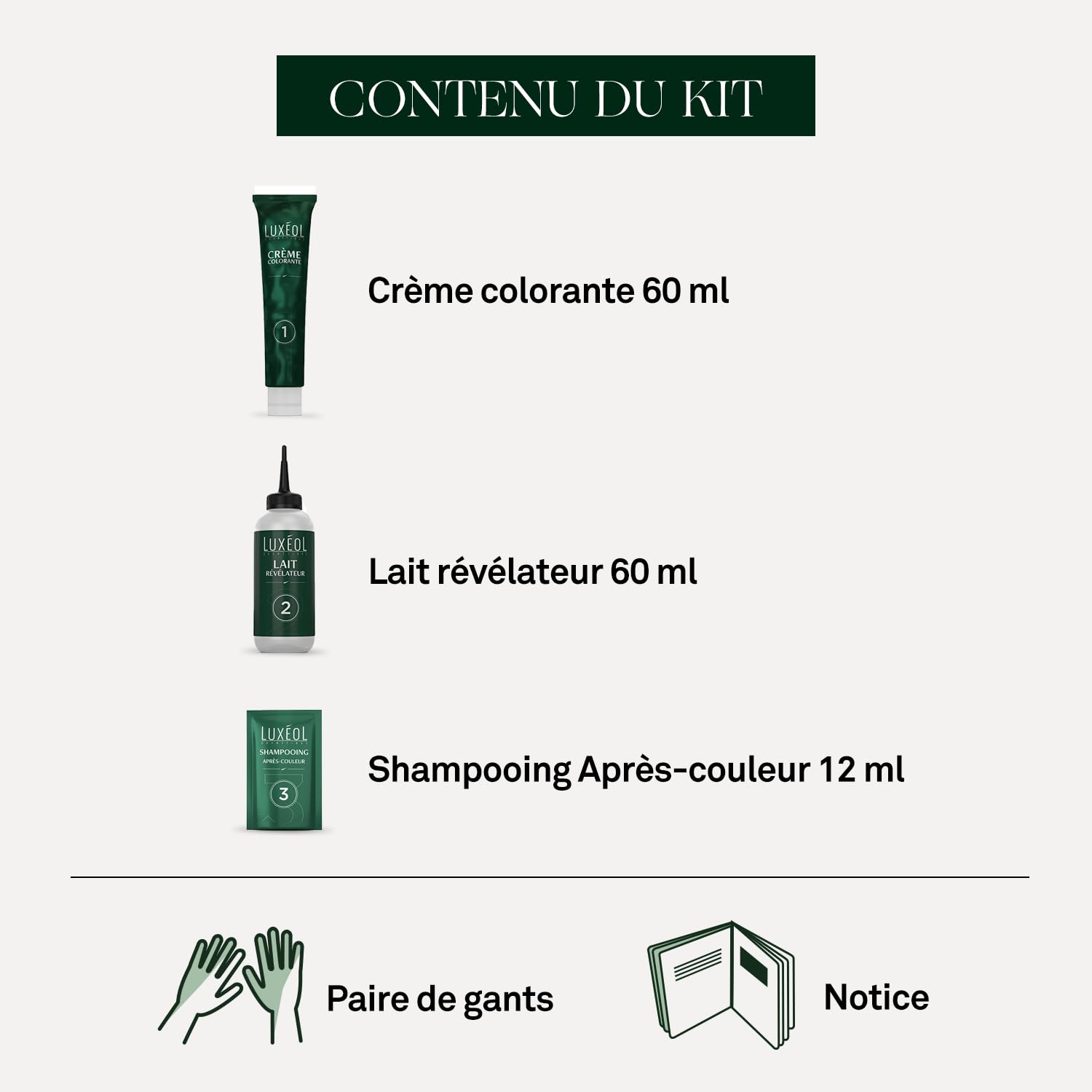 Luxéol - Coloration Permanente 1N Noir Ébène - Sans Ammoniaque - Couvre 100% des Cheveux Blancs(1) - Longue Durée(2) - Couleur Lumineuse Éclatante Intense - Testée & Approuvée - 60ml, 60ml,12ml