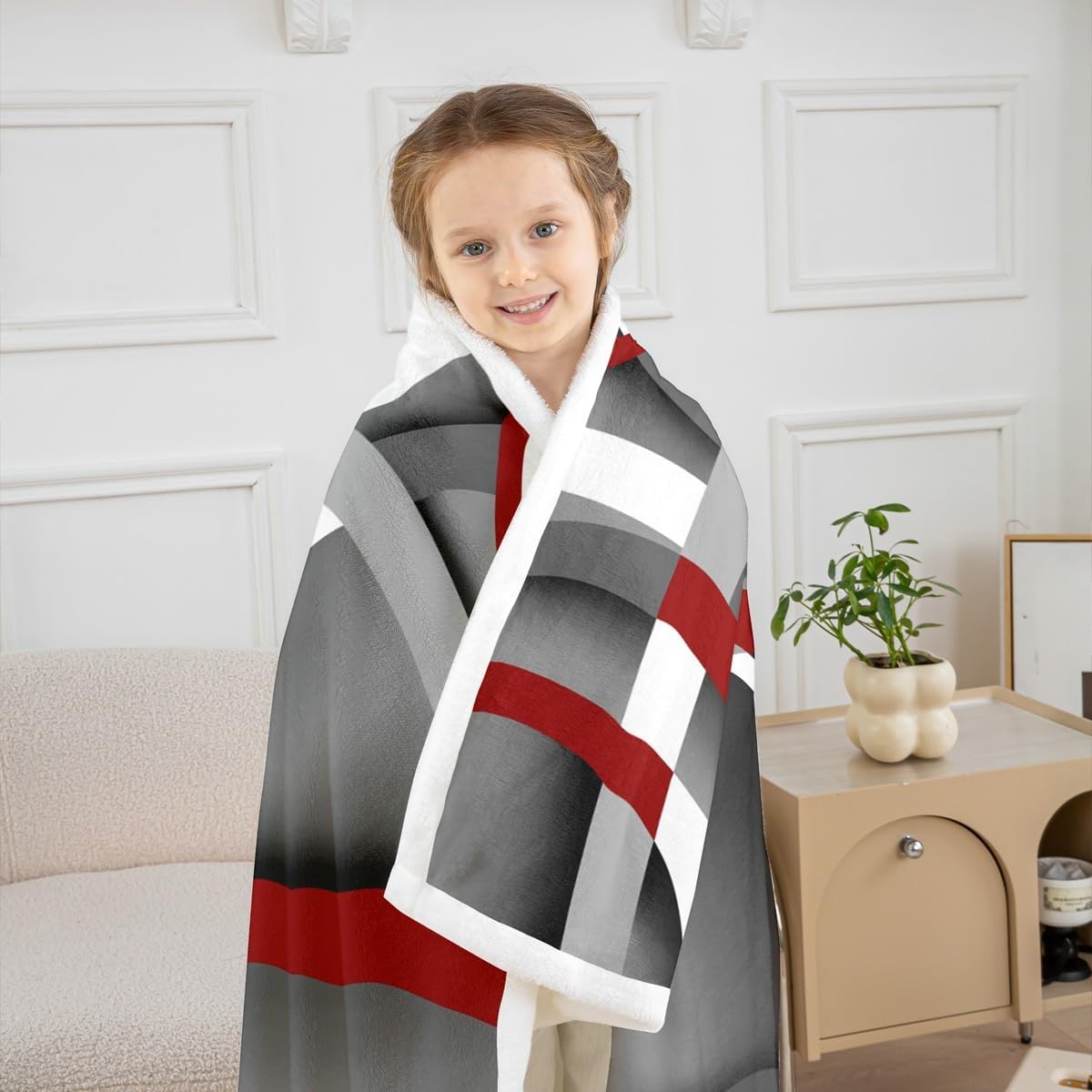 Gray Black Red Swirls Fleece Throw Blanket Soft Cozy Retro Circle Stripes Sherpa Blanket for Kids Women Adults Modern Abstract Plush Blanket Color Art Fuzzy Blanket for Sofa Bed Couch,50x60 Inches