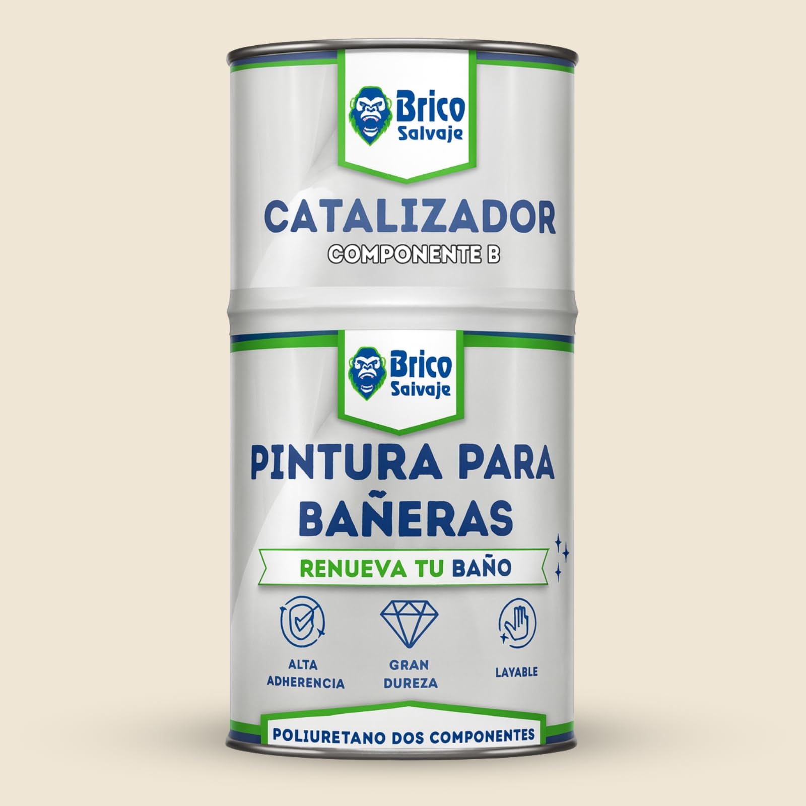 BRICOSALVAJE Pintura para Bañeras Acabado SATINADO Dos Componentes 600+​150 ML | Fácil Aplicación | Acabado Cerámico | Impermeable (Scarlett beige claro)