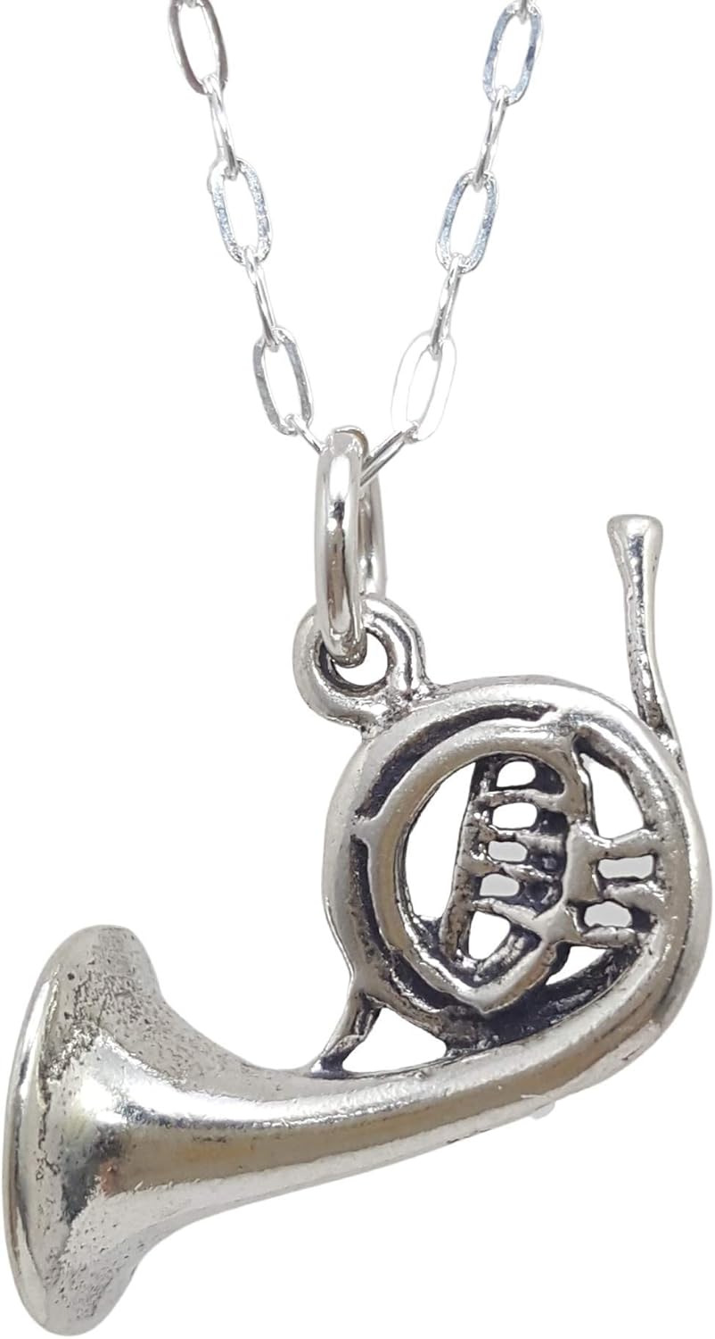 EnCharmed Sterling Silver French Horn Musical Instrument 3D Charm Necklace, 18" - Image 2