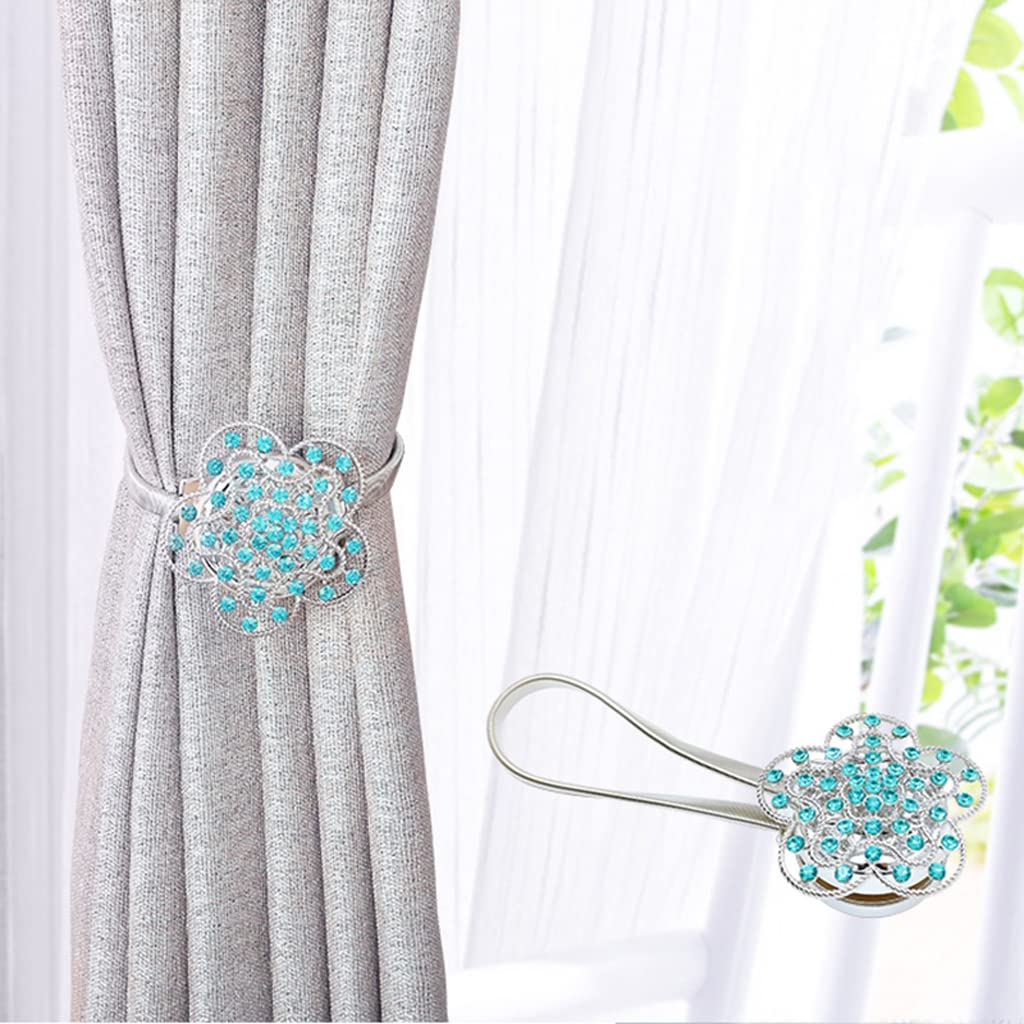 Embrasses de Rideau Magnétiques Embrasses de Rideau Décoratives Réglables, Clips de Boucle de Rideau Magnétique Fleur avec Corde à Ressort Hautement élastique, Paquet de 2