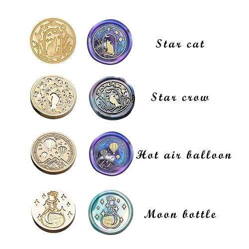 Miniatura 2 de Juego de 4 sellos de cera de animales de estrella, sellos de cuervo, gato, luna para invitaciones de boda, tarjetas de cartas, envoltura de regalo