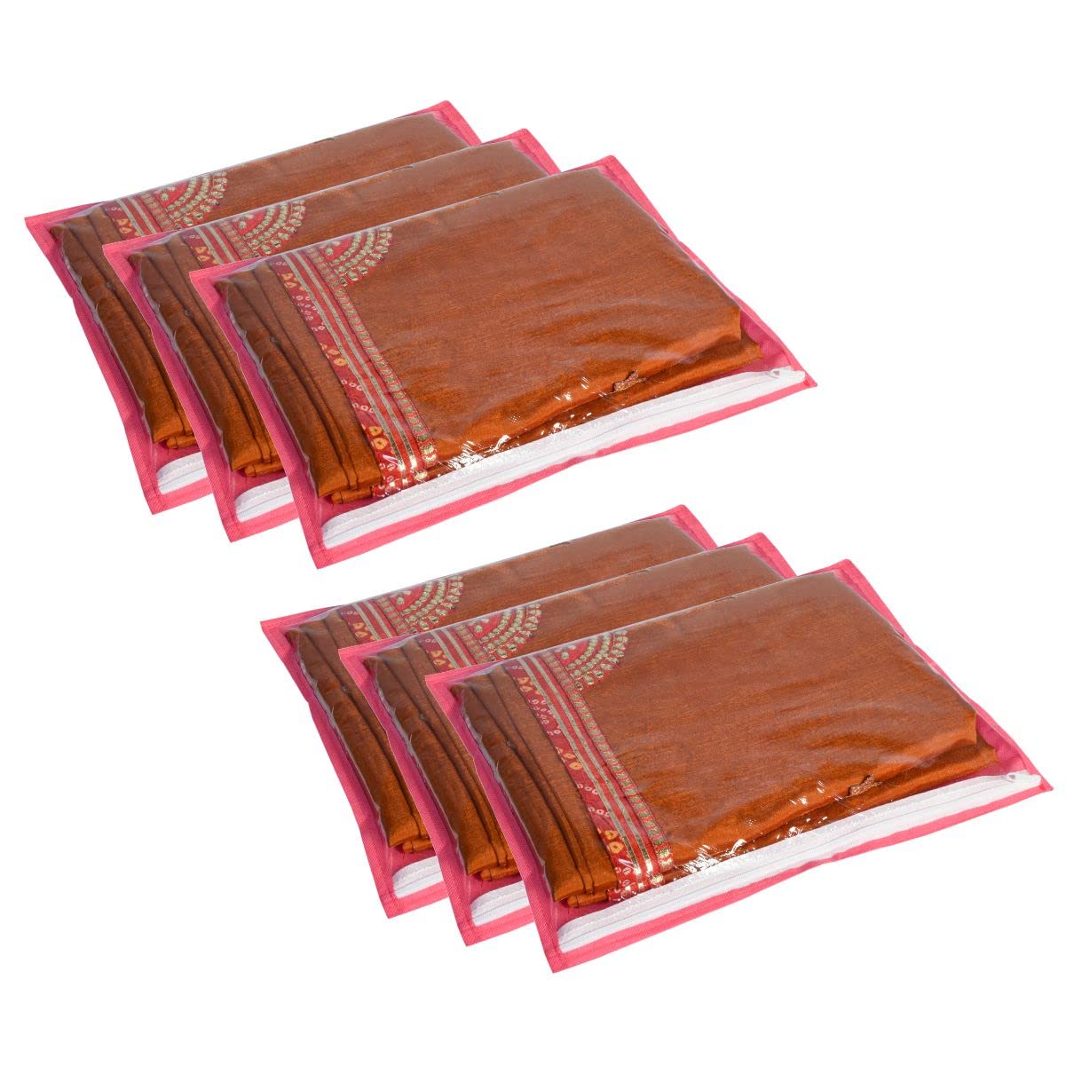 Homestrap Single Saree Cover with Transparent Top | Pink - Set of 6