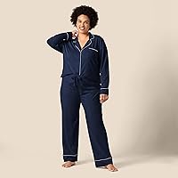 Vista 6 de Tienda Essentials - Pijama de modal de algodón para mujer, conjunto de camisa de manga larga y pantalones largos
