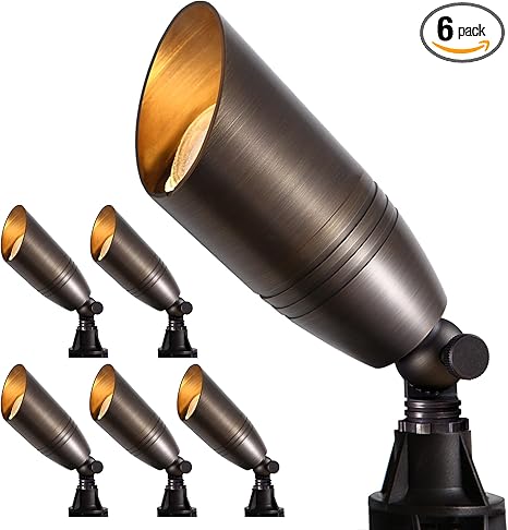 Gardencoin Solid Brass Outdoor Landscape Spotlights, 12V Heavy Duty Low Voltage LED Spot Light Waterproof for Garden and Yard Up Lighting, Bronze Accent Lighting Fixture Without Bulb (Classic, 6 Pack)