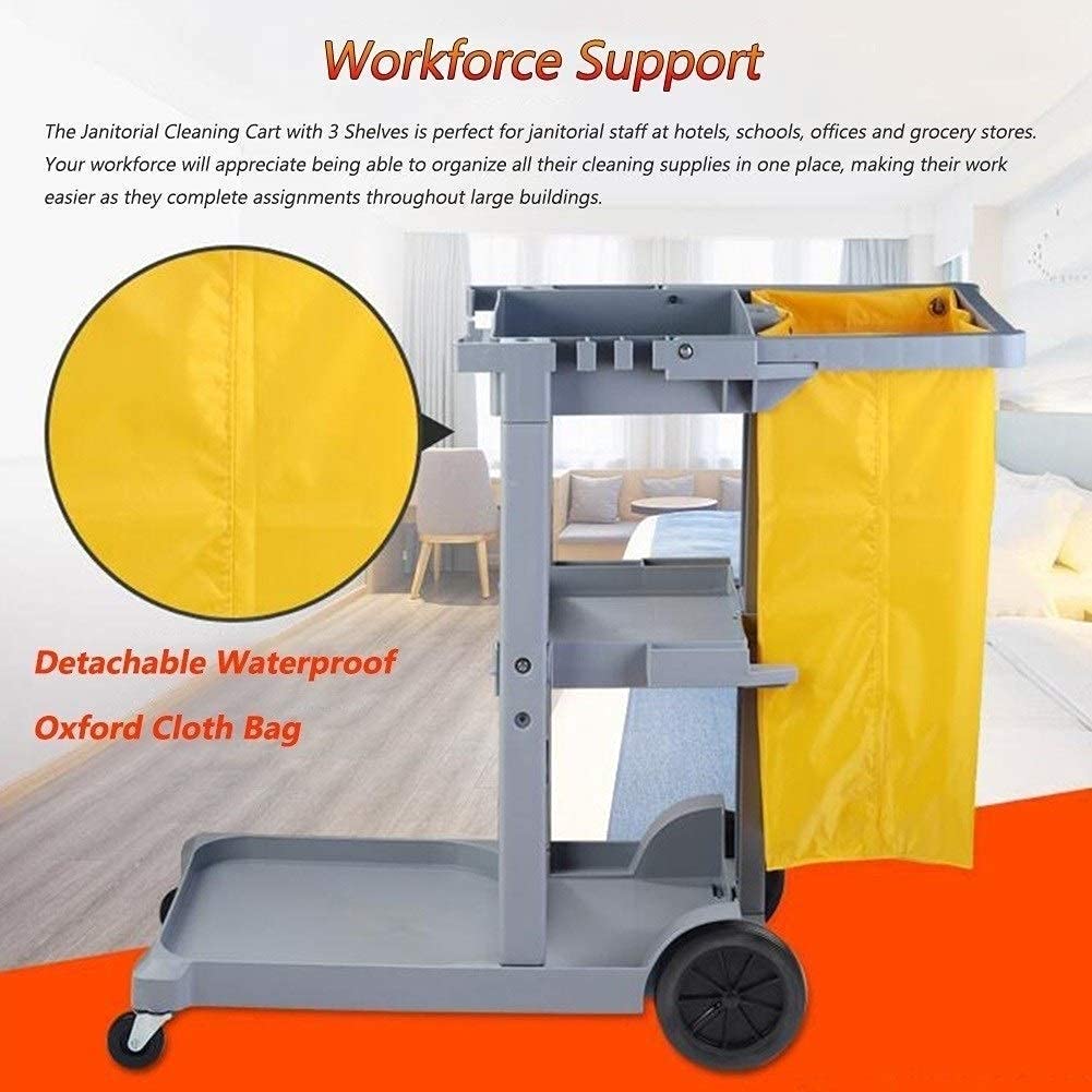 Carro de limpieza de servicio pesado 100Kg carga, carro de limpieza multifuncional con tapa y ruedas pivotantes grandes, carro de limpieza de plástico duradero para uso industrial de la oficina del ho