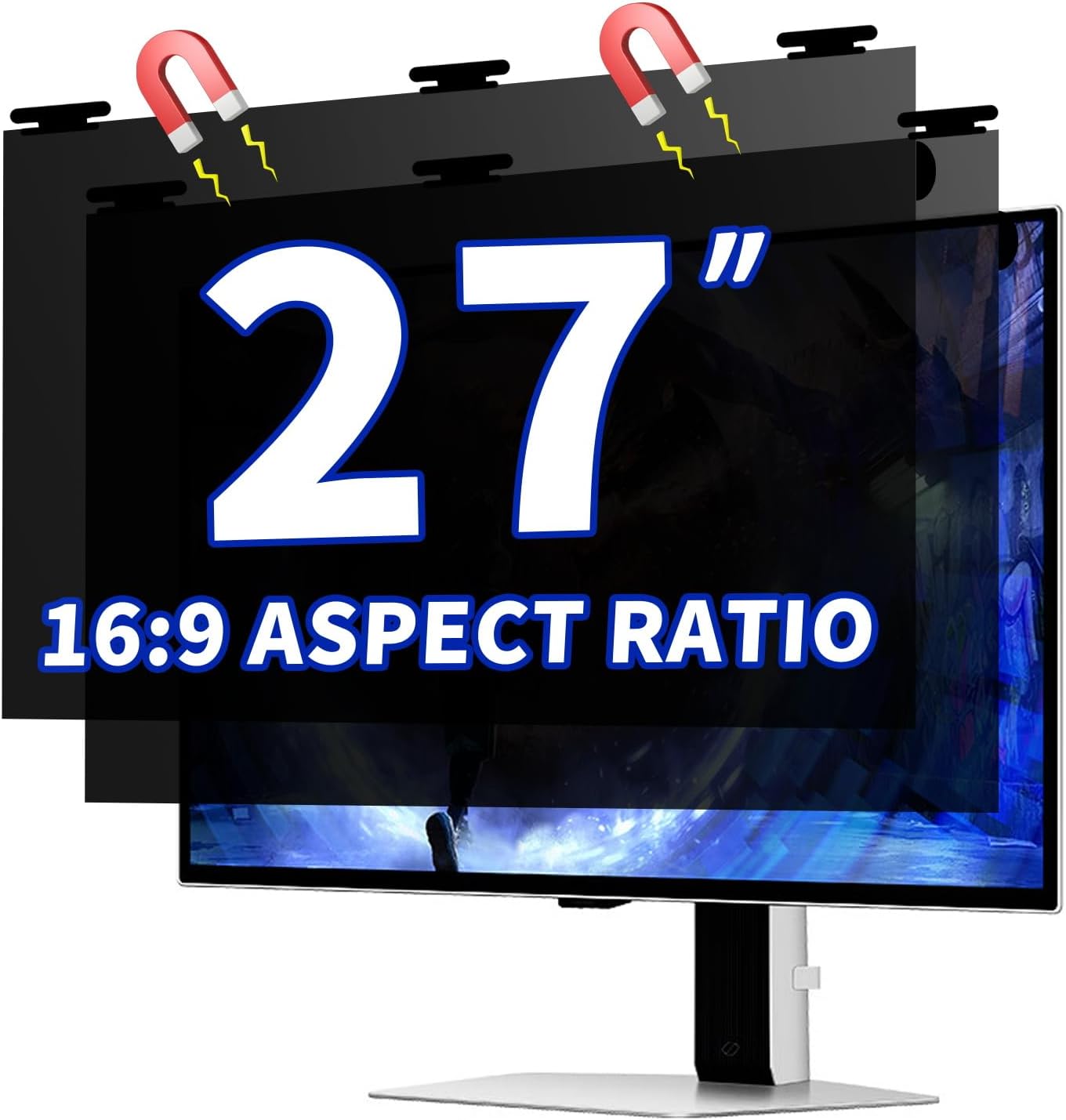 [2 Pack] Magnetic Privacy Screen for 27 Inch Monitor – Removable Anti-Glare Blue Light Filter for 16:9 Widescreen Desktop PC, Matte/Glossy Reversible Eye Protection Film 27 inch Privacy Screen Film
