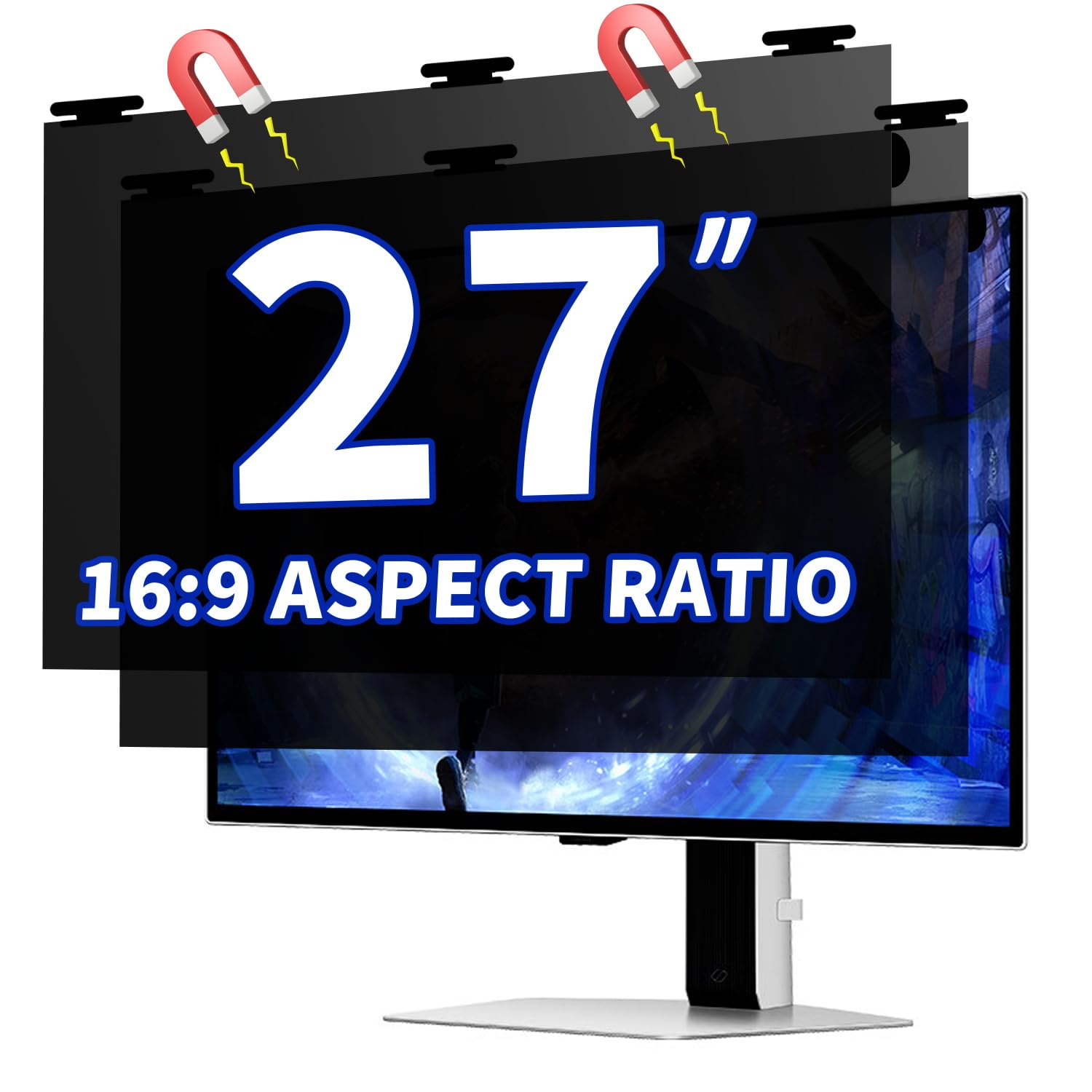 [2 Pack] Magnetic Privacy Screen for 27 Inch Monitor – Removable Anti-Glare Blue Light Filter for 16:9 Widescreen Desktop PC, Matte/Glossy Reversible Eye Protection Film