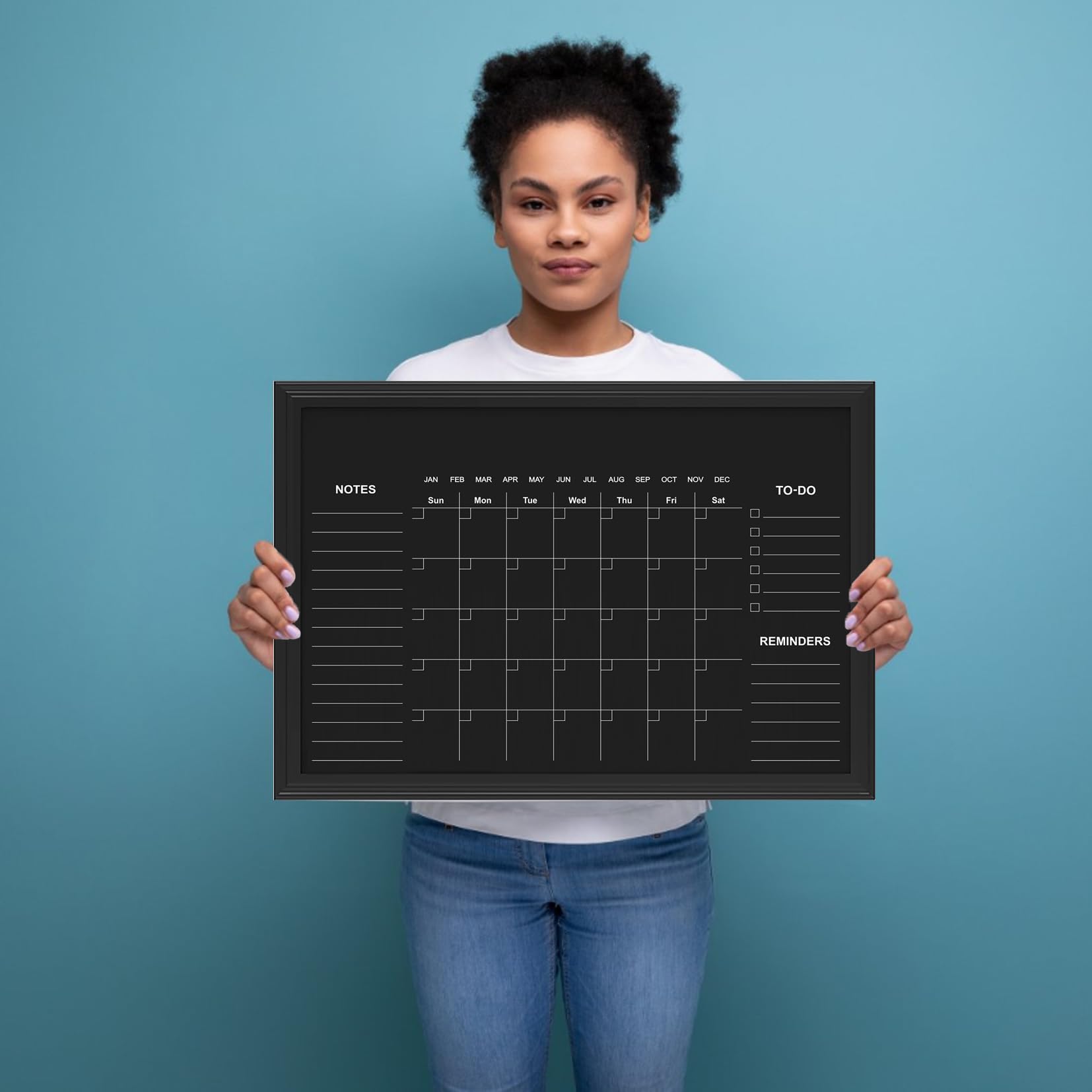Magnetischer Kreidetafel-Kalender, 45 x 60 cm, Monats- und Wochenkalender, Kreidetafel für Wand, Familienplaner, Schwarz (Family-HB-4560)