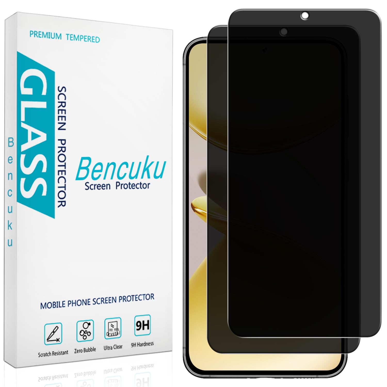 Bencuku Privacy Screen Protector for Samsung Galaxy S25 Plus Tempered Glass | 2 Pack, Anti-Spy Privacy Protection, Fingerprint ID Compatible, Anti