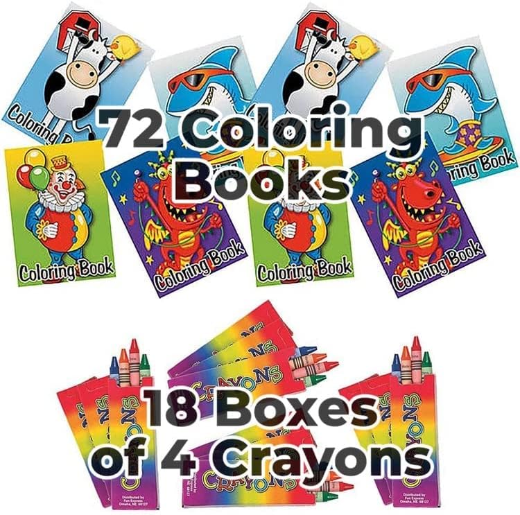 Bottles N Bags Bulk Coloring Books For Kids (72 Pack) Mini Coloring Books & Crayons, Party Favors, Fun Activity, Giveaways & More | Assorted Designs Wit