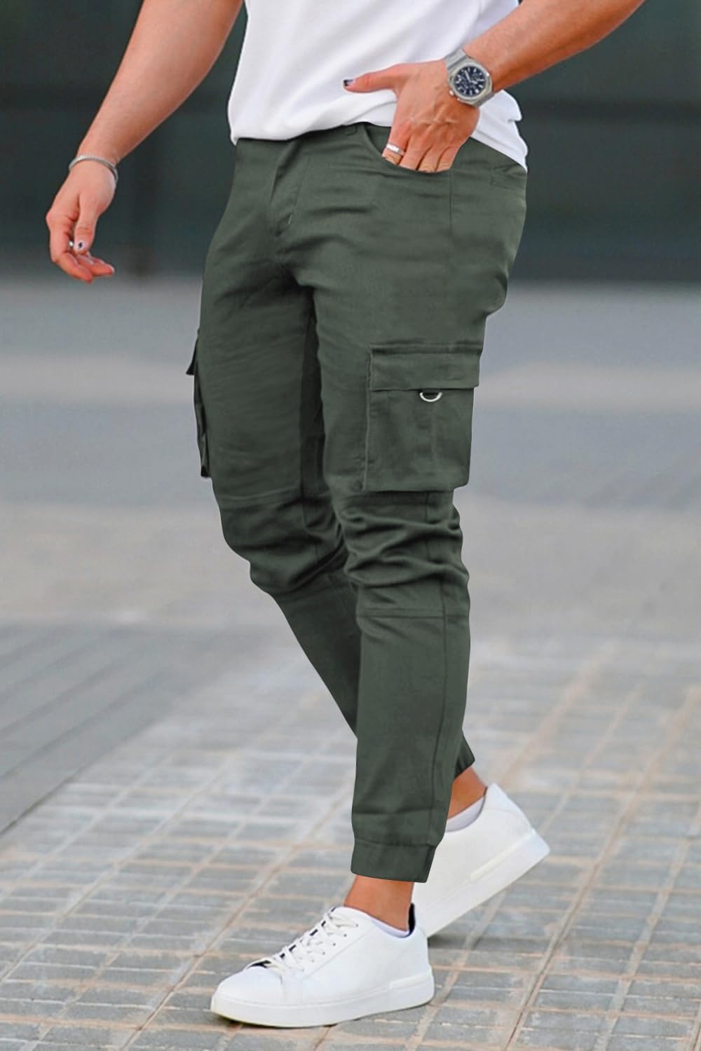 GINGTTO Mens Cargo Jogger Pants Slim Fit Stretch Zipper Pockets Thick Cotton Pants for Men - Image 3