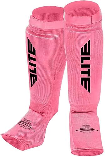 Muay Thai MMA Kickboxing - Espinilleras, protector de empeine Elite Sports Sparring protector para piernas para adultos