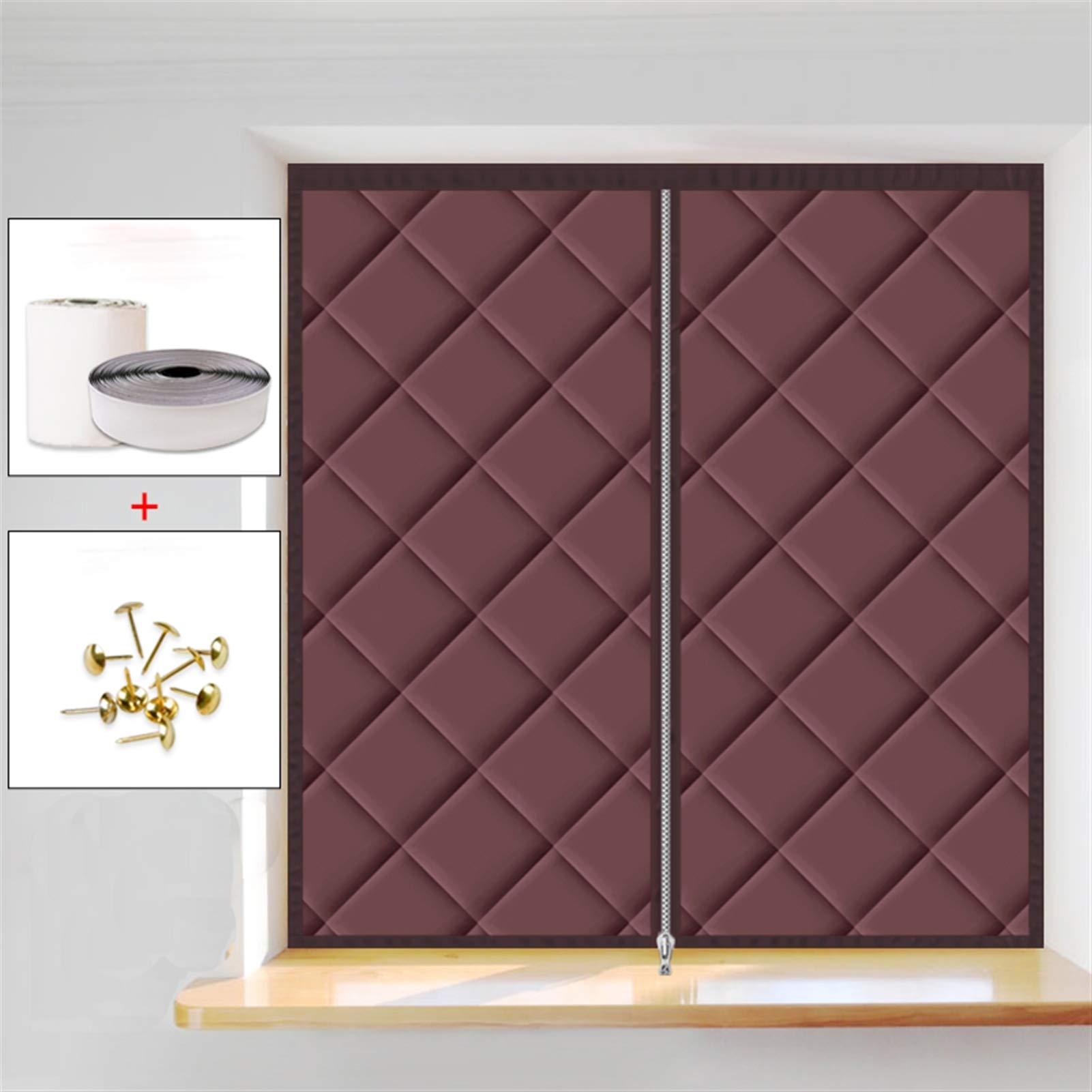 Tenda a isolamento termico con cerniera, zanzariera, impermeabile, antivento, in cotone, marrone, 180 x 200 cm, risparmio energetico e protezione della privacy