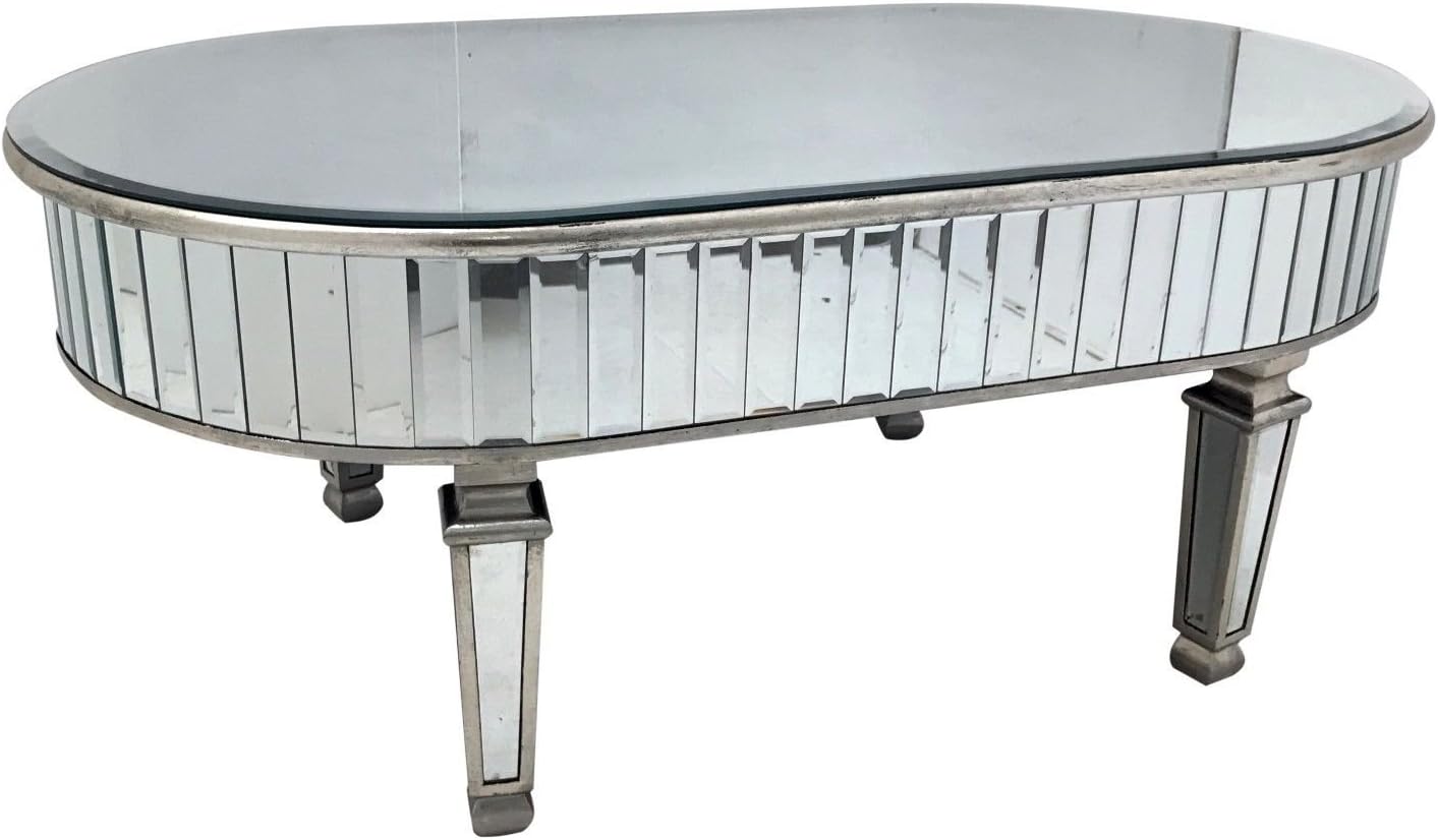Interiors In Vogue Oval Mirrored Coffee Table - Venetian Glass Living Room Furniture With Silver Edging