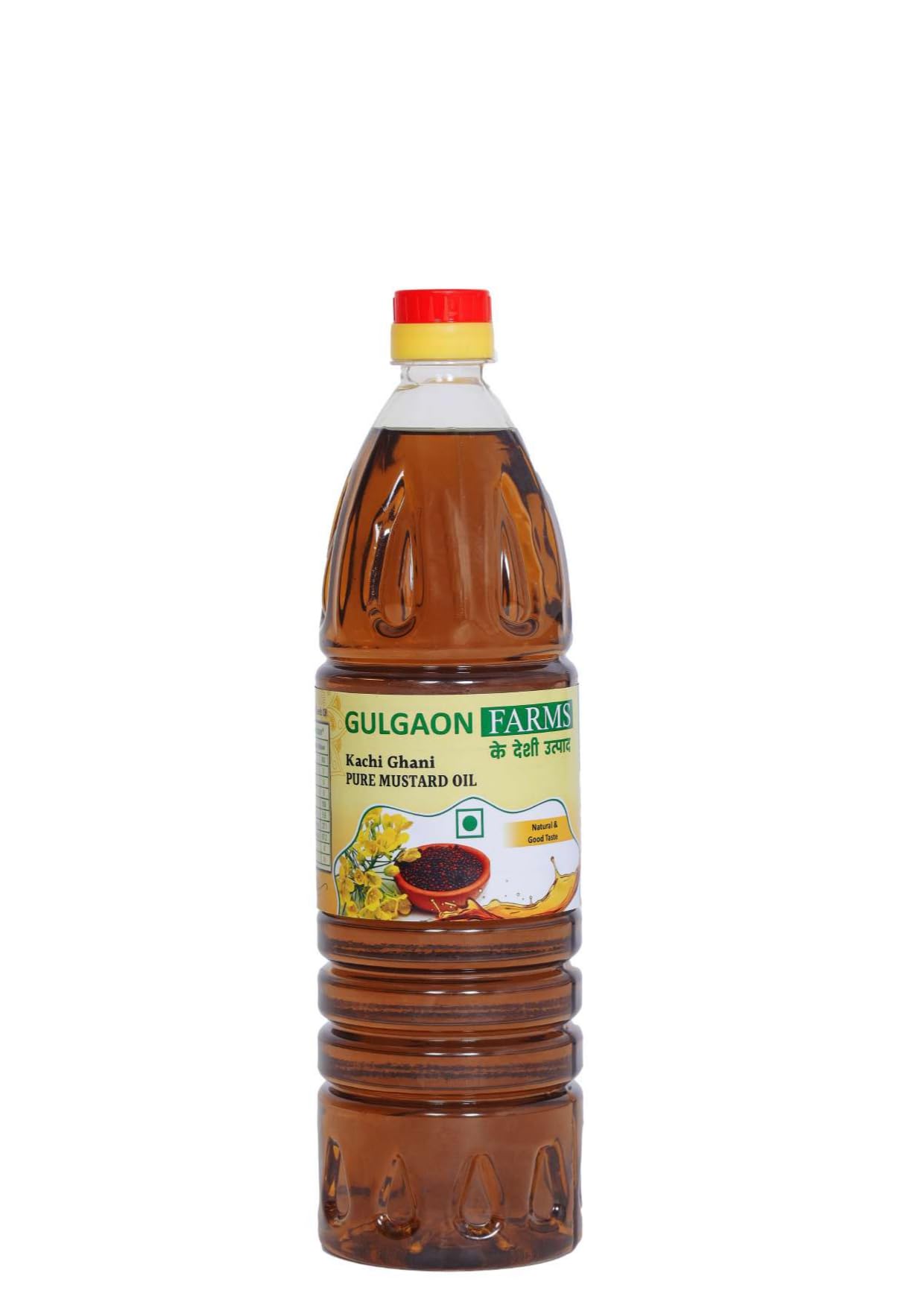 GULGAON FARMS Kacchi Ghani Mustard Oil - Ideal for cooking food, pickles, massages Jar Mustard/Sarso Unrefined Cooking Premium Cold Pressed Kachi Pure Oil,Rich in Omega (1 Liter)