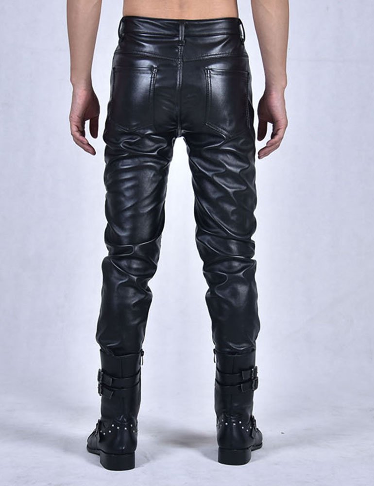 Idopy Pantaloni in su UP merlettano i Pantaloni Neri di Cuoio del Faux di Stile degli Uomini