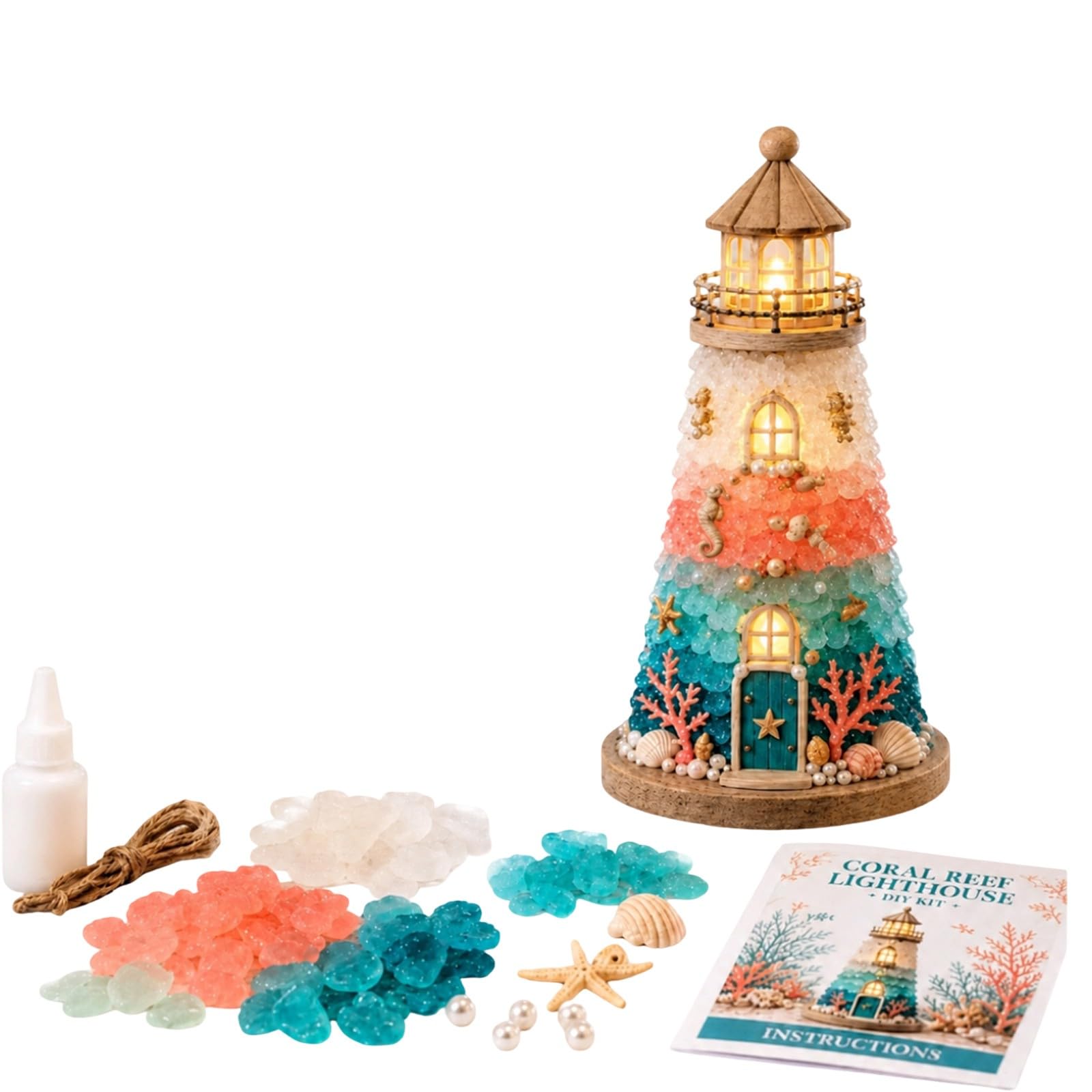 JytxhgzrVZ Sea Glass Art Kit, Christmas DIY Craft Lighthouse Kit，A1