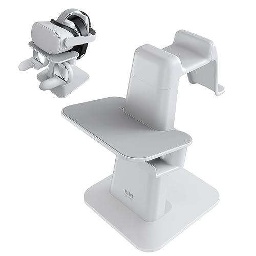 KIWI design VR Stand Accessories Compatible with Quest 2/PSVR 2/Valve Index/HP Reverb G2/ Pico 4/Quest VR Headset and Touch Controllers (Gray-White) - Gray-White