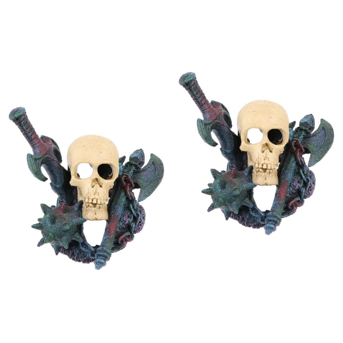 Sewroro 2 Piezas Escultura de Calavera de Resina para Decoración de Peceras y Acuarios, Pequeña y Resistente Adorno Paisajístico para Tanque de Peces