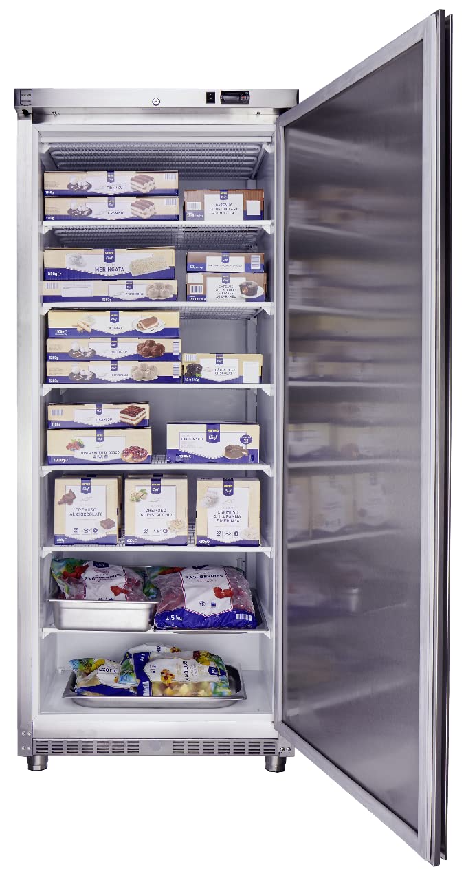 METRO Professional Congelatore GFR4600S, acciaio inox/ABS, 78 x 74 x 192.5 cm, 511 L, raffreddamento statico, 145 W, con serratura, argento