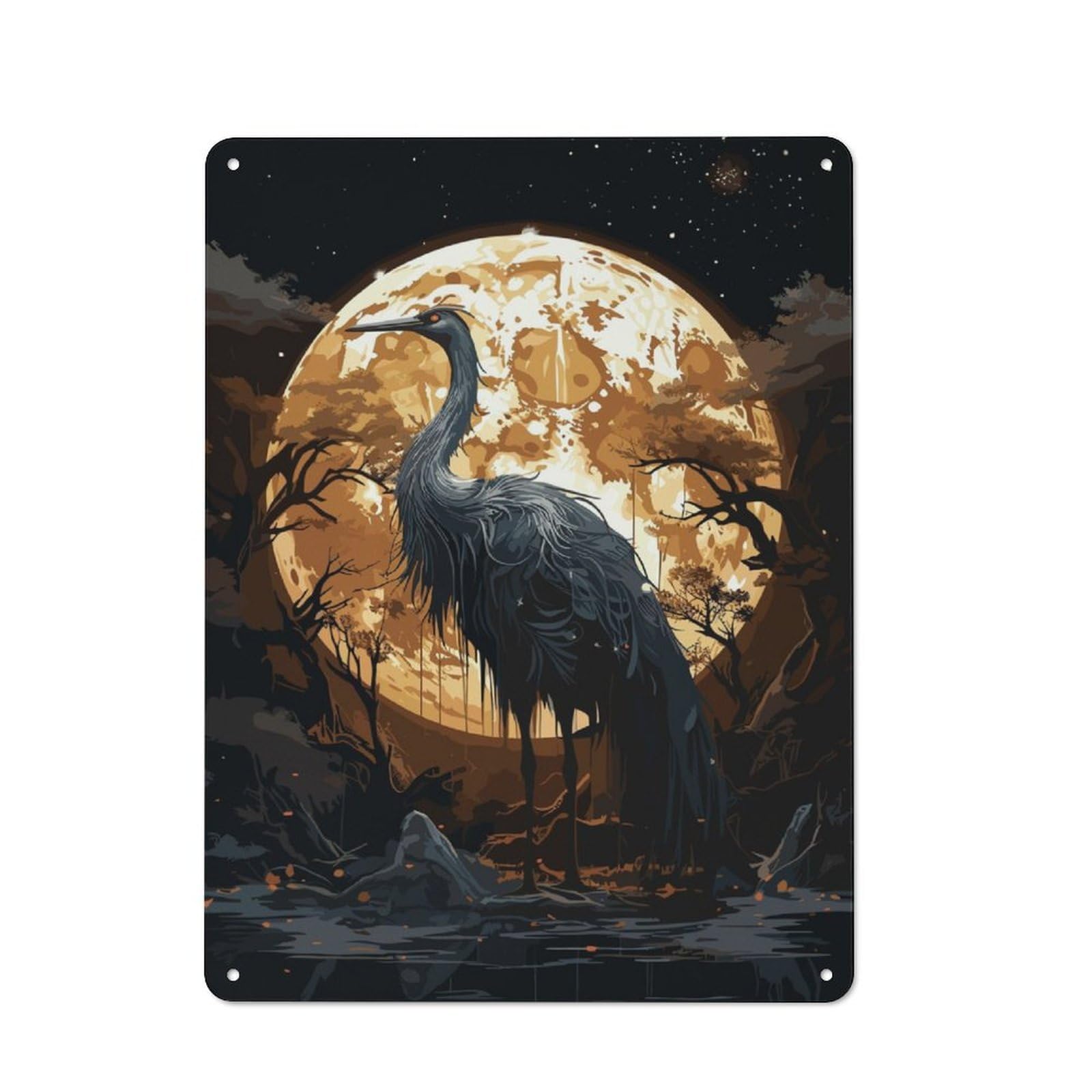 Junmoney Horror Black Stork Tin Wall Plaque 40X30cm With For Hallway Wall, Suited To Wall Displays In Hallways And Entrance Areas