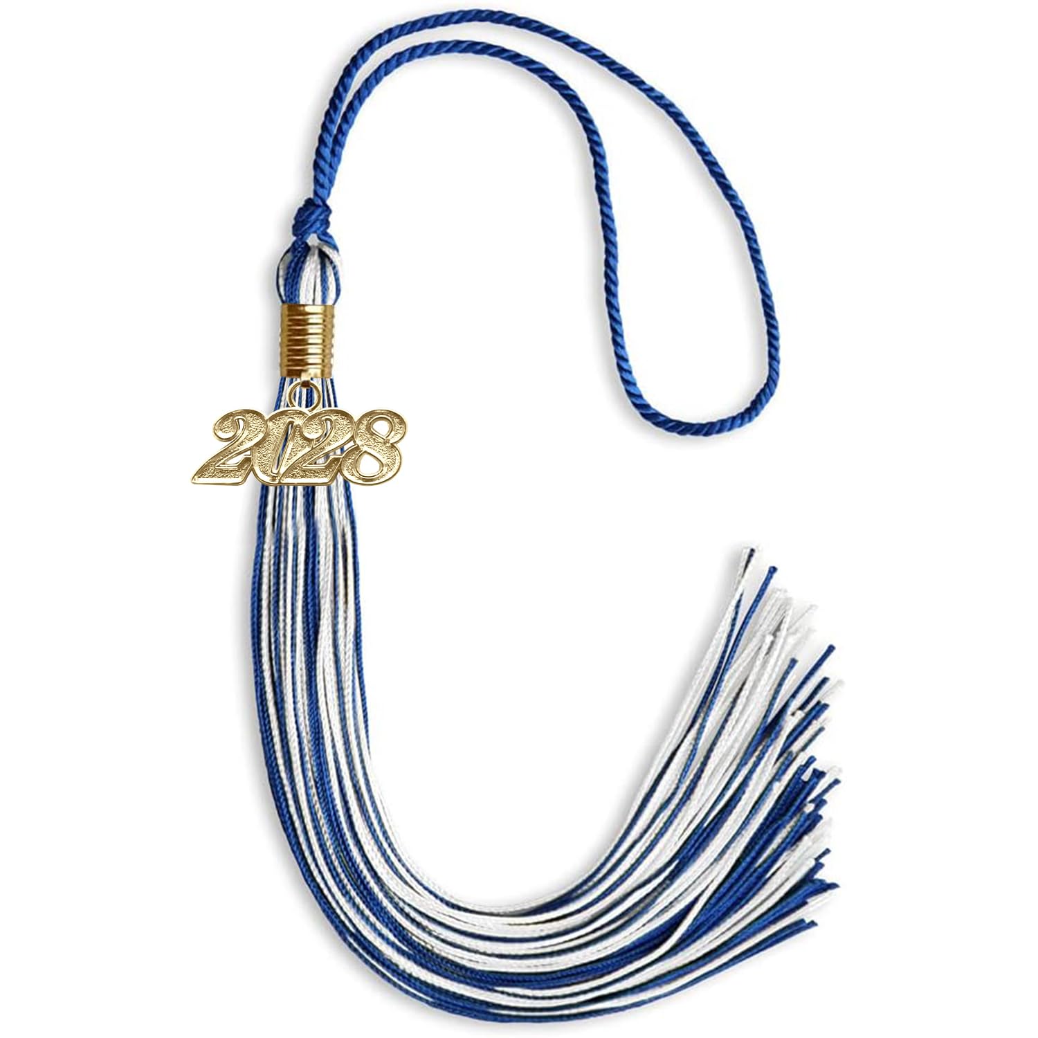 Endea Graduation Mixed Double Color Tassel with Gold Date Drop (Royal Blue/White, 2028)