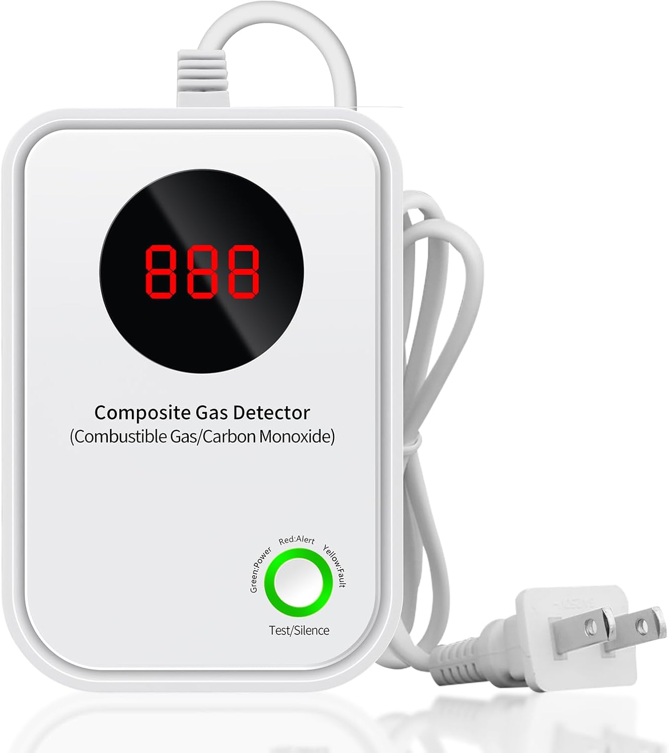 Plug-in Carbon Monoxide & Natural Gas Detector with Digital LCD, 24/7 Continuous Monitoring, Voice Alert, Flame Retardant | 40in Cord Wired Design Easy Plug-in Home Safety