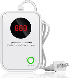 Plug-in Carbon Monoxide & Natural Gas Detector with Digital LCD, 24/7 Continuous Monitoring, Voice Alert, Flame Retardant | 40in Cord Wired Design Easy Plug-in Home Safety