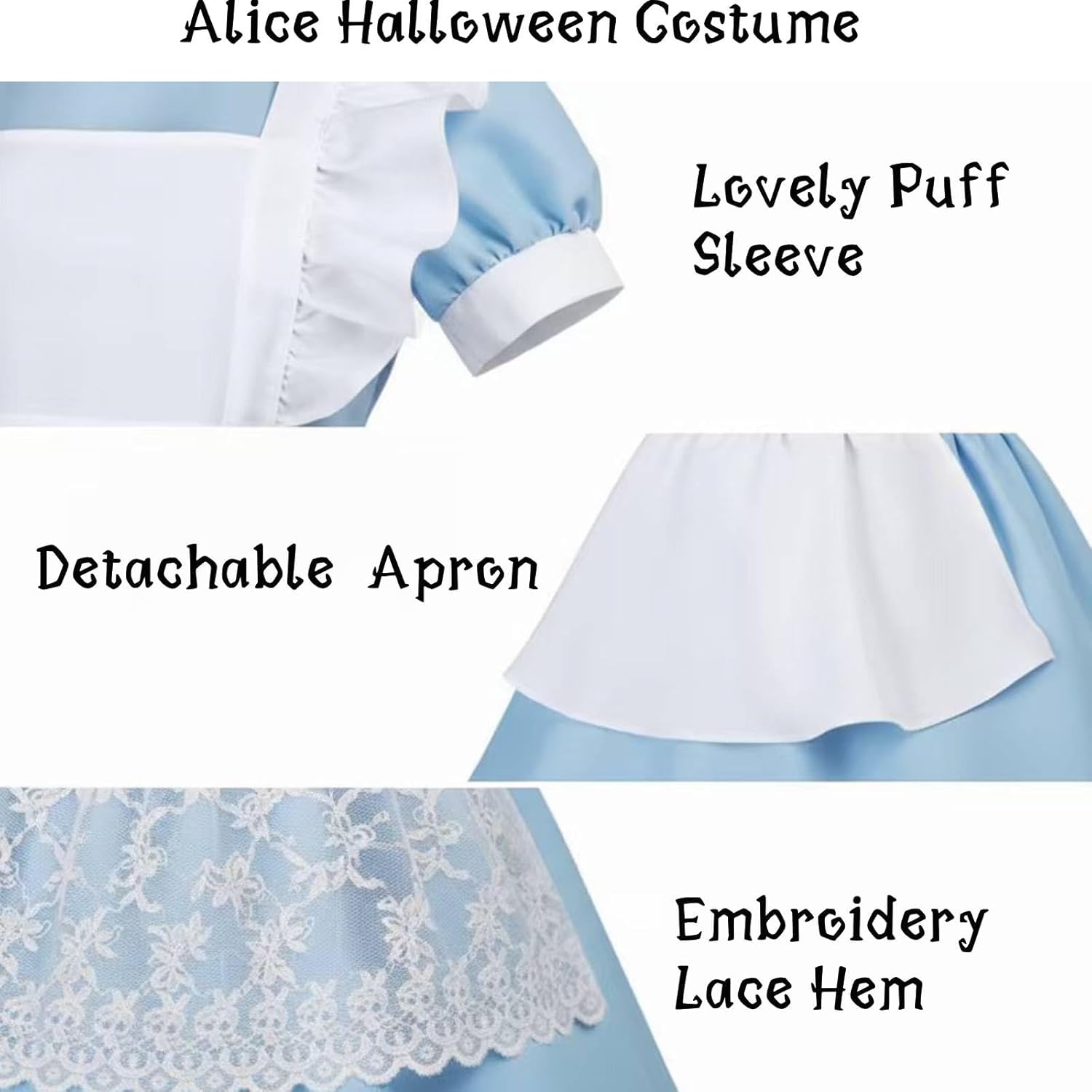 Women Little Blue Alice's Adventure Maid Costume Halloween Costume Christmas Costume Fancy Dress Costume Set - Image 2