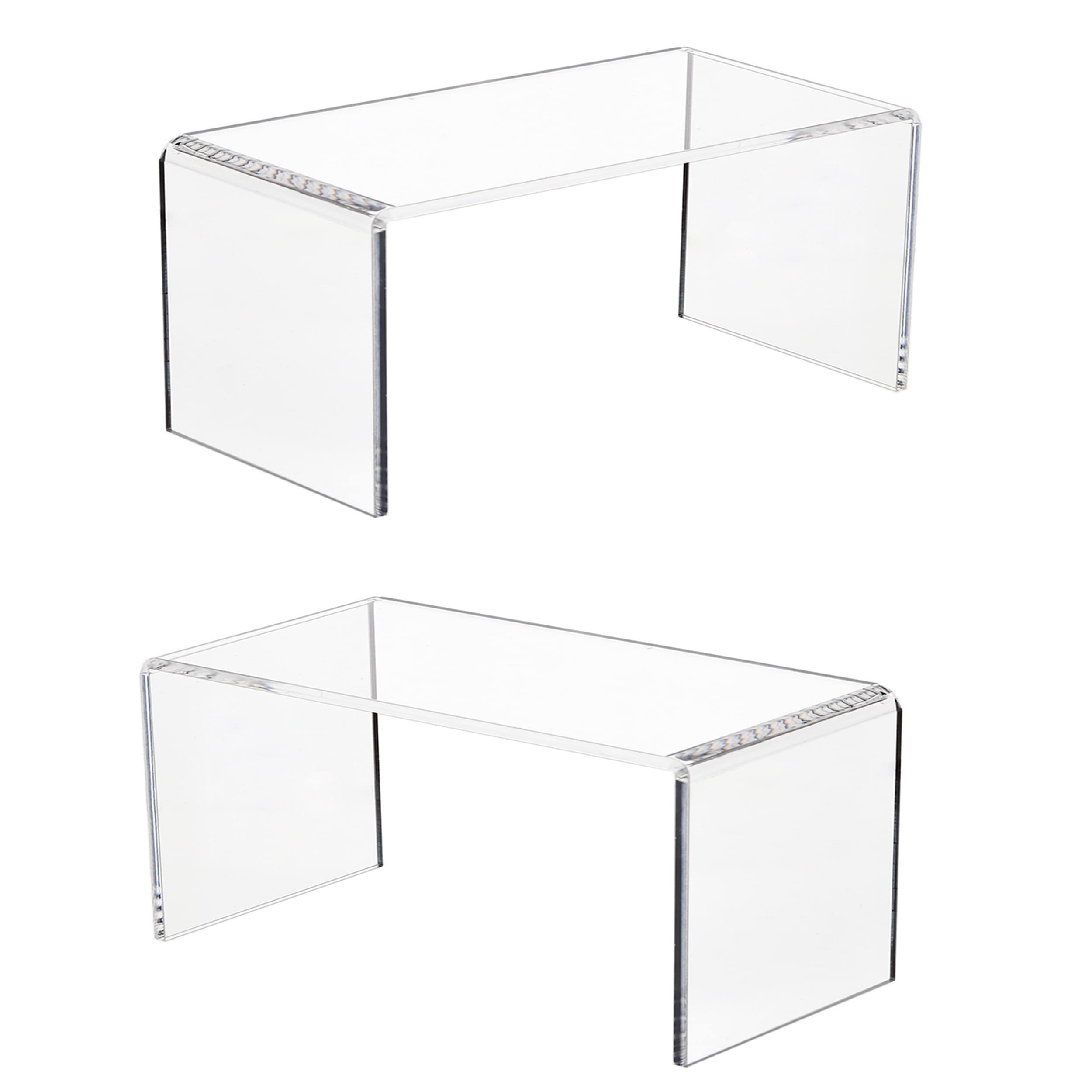 Jusalpha 2 PC Clear Acrylic Risers, Acrylic Display Risers Shelf Showcase Fixtures for Jewelry, Display Stand for Amiibo Funko POP Figures, Cupcakes, Food Display, Cabinet- (8''x 4''x 4.5'', 2 sets)