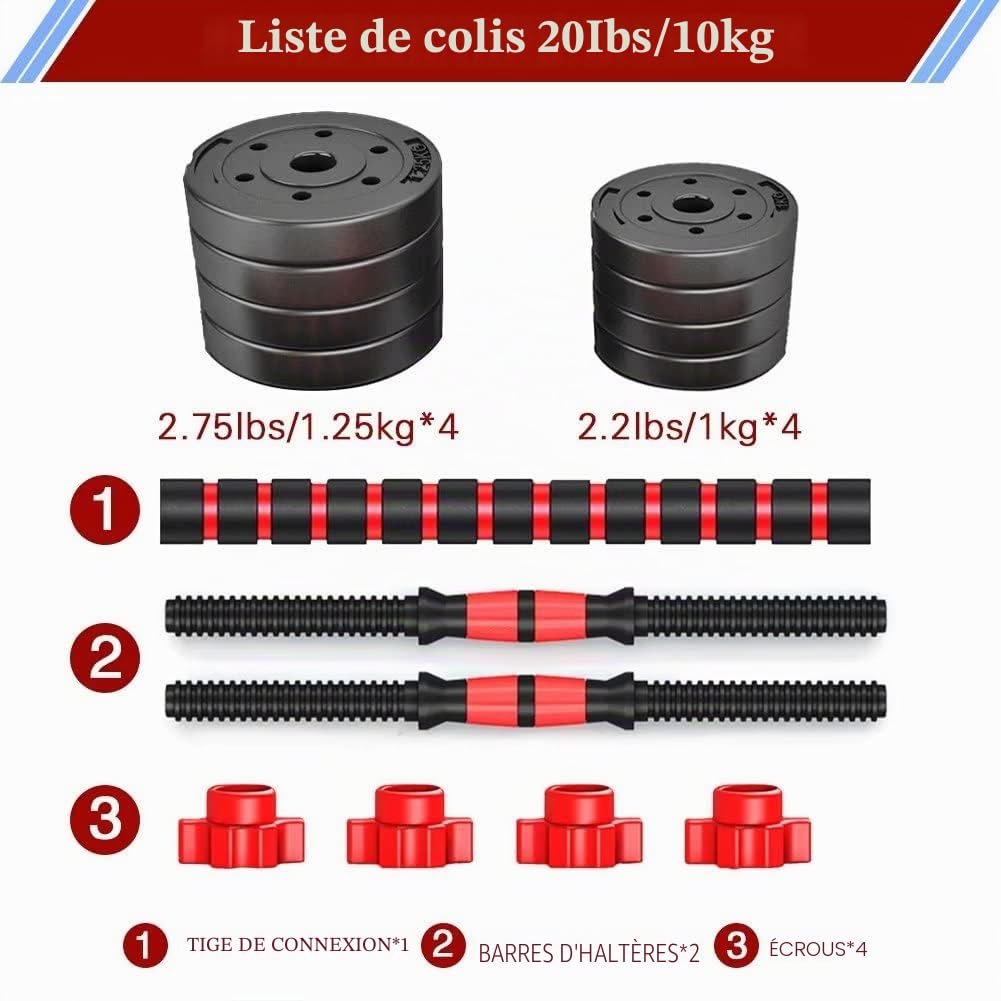 Haltères réglables, bon marché Set,2 en 1 de Dumbbell avec barres raccordées,haltere musculation,revêtement en caoutchouc avec disques, jeu de poids d'entraînement pour équipements de gym à la maison