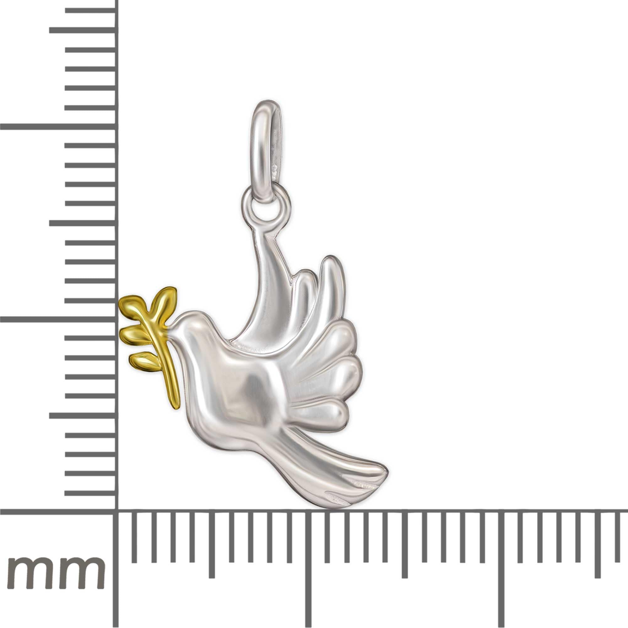 CLEVER SCHMUCK Collier avec pendentif colombe de 15 mm avec branche partiellement plaqué or et chaîne gourmette de 45 cm en argent sterling 925 dans un étui à bijoux crème