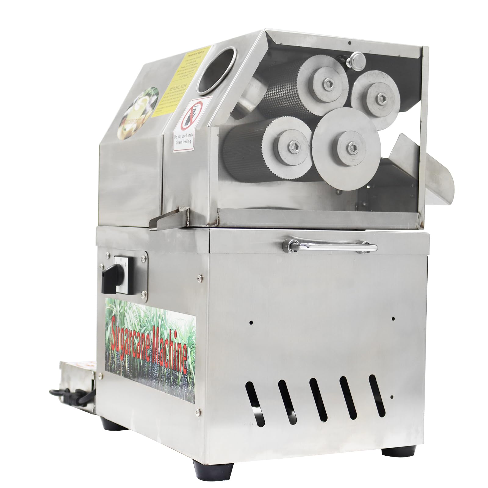 Exprimidor eléctrico vertical de jengibre de caña de azúcar de 110 V/24 V con 4 rodillos, alto rendimiento de jugo, capacidad de trituración de caña de azúcar de 330.7 lbs/H, exprimidor de 7