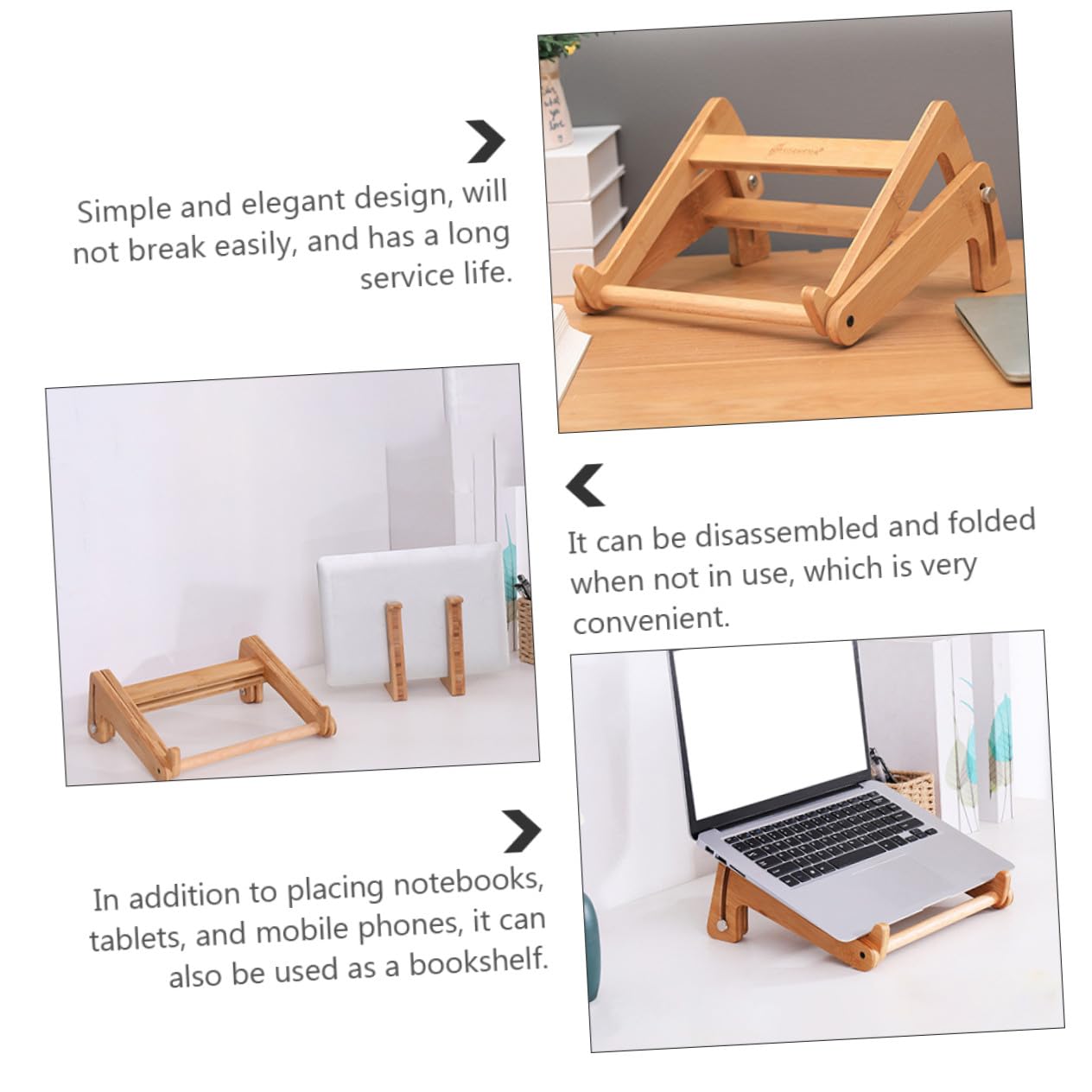 Homoyoyo Supporto Per Laptop in Legno Regolabile, Base Multifunzionale Porta Penne, Pieghevole e Compatto Per Computer Da 13 a 15,6 Pollici, Per Uso Domestico e Ufficio