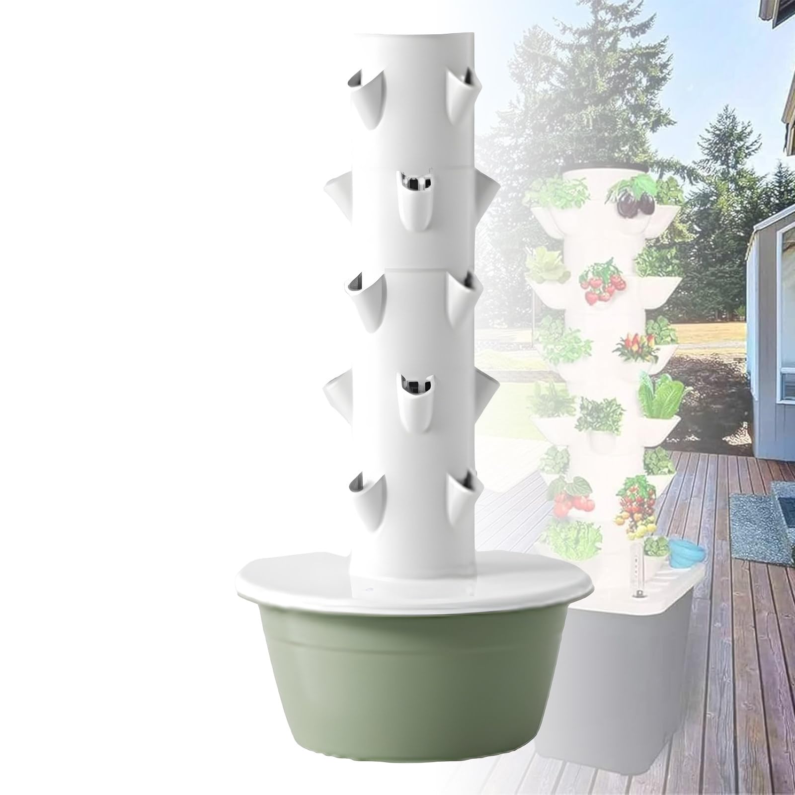 Ladecnerht Green Hydroponic Tower Hydroponics Growing System Kit Hydroponic Tower Garden Waterproof Design Soilless Cultivation Suitable For Indoor And Outdoor Soil-Free Planting,-5-Layers