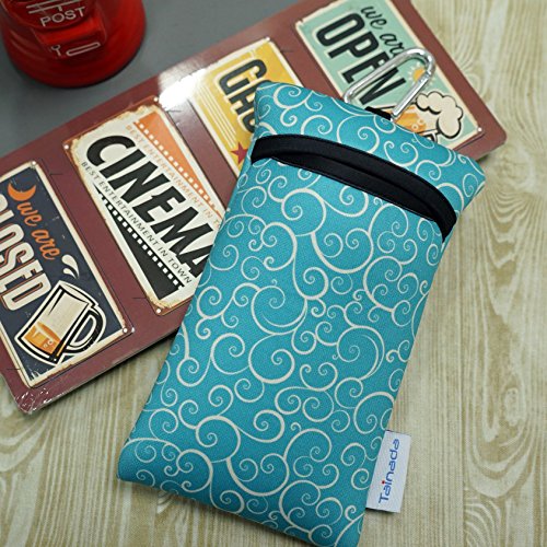 Image of Neoprene Neck Phone Sleeve Bag Pouch w / Clip (Geometric Pattern Turquoise)