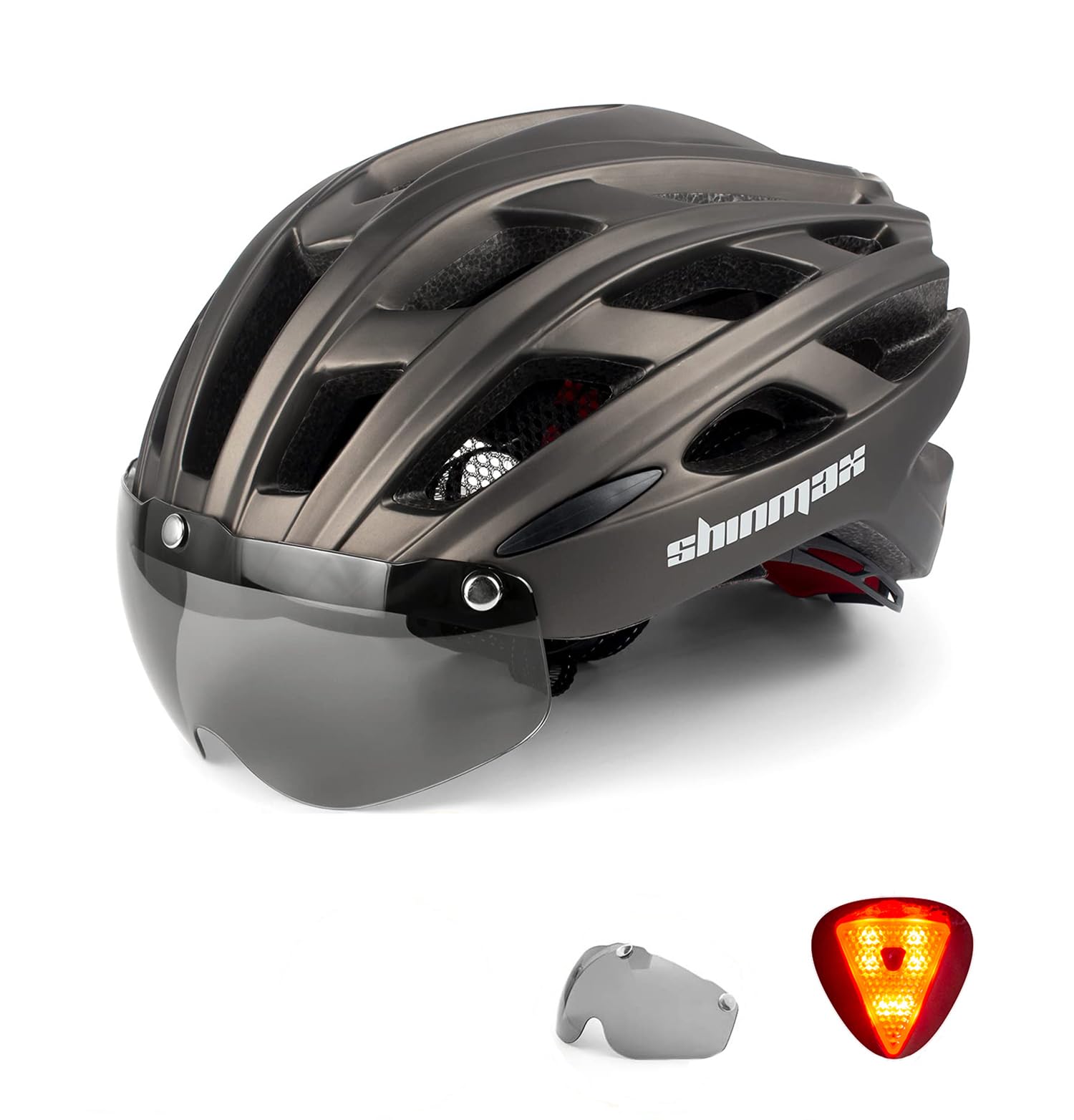 Shinmax Fahrradhelm mit LED-Beleuchtung, Fahrradhelm mit Sicherheitsbeleuchtung, magnetischer Fahrradhelm und abnehmbarem Visier, Rollvisier, Ski, Snowboard, Fahrradhelm für Damen und Herren, NR-096