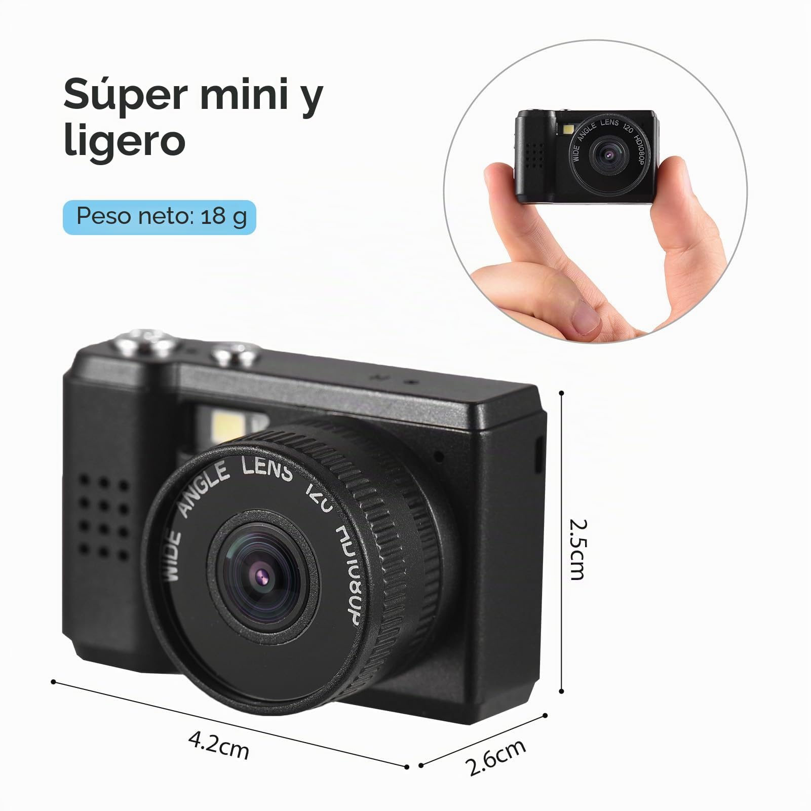 Cámara digital mini Andoer, cámara compacta digital 1080P, cámara fotográfica con batería incorporada y pantalla LCD con flash para niños, adolescentes, adultos mayores, principiantes