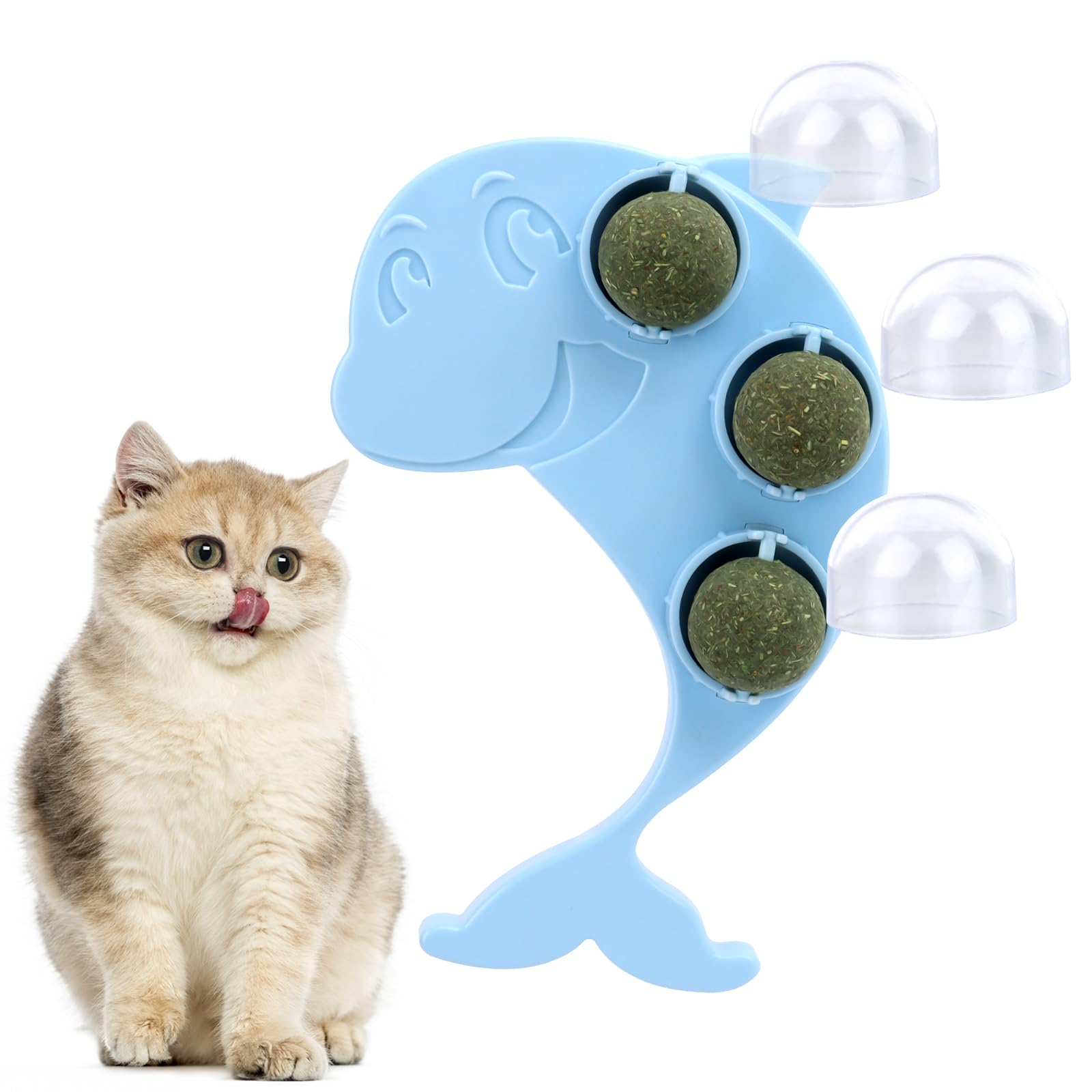 LWMTT Bola de Hierba Gatera, Giratorio Catnip Bolas de 360°,Juguetes para Gato Catnip para Gatos para Limpieza de Dientes de Gato (Azul)
